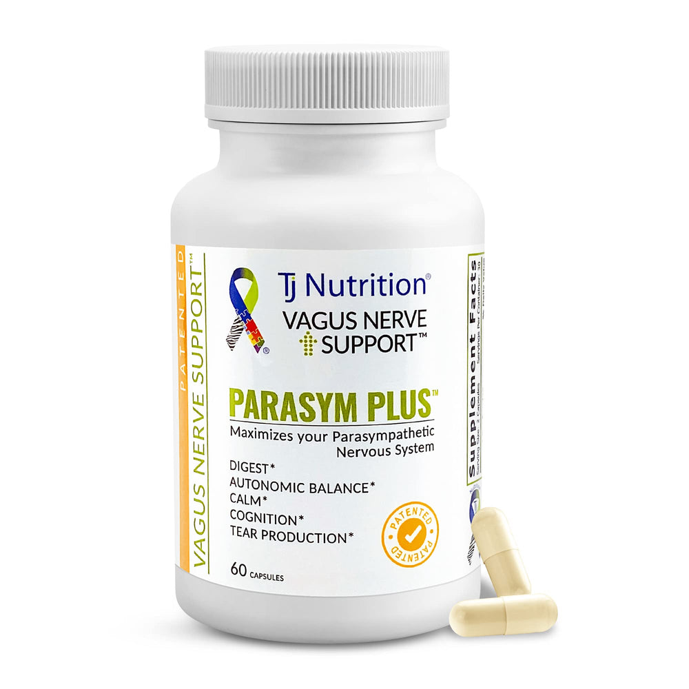TJ Nutrition Parasym Plus bottle front showing calm digestive support and brain wellness.