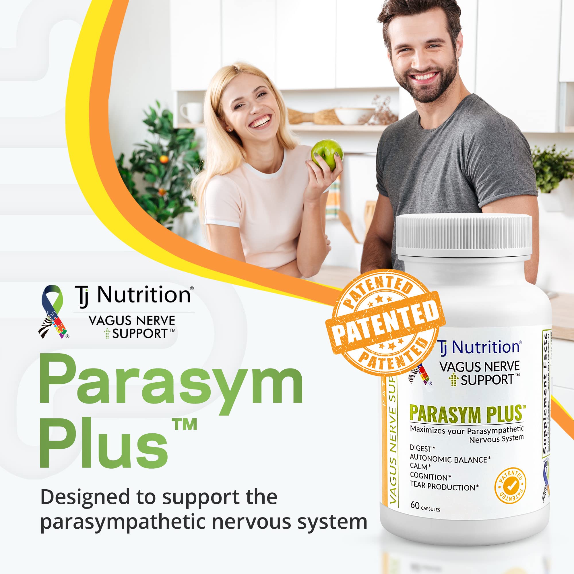 Parasym Plus bottle with a glass suggesting daily routine and relaxed focus.
