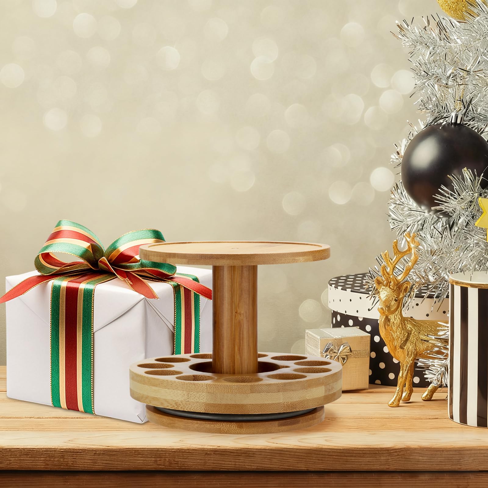 TJ.MOREE Bamboo Diffuser Holder Carousel natural bamboo finish enhances decor.