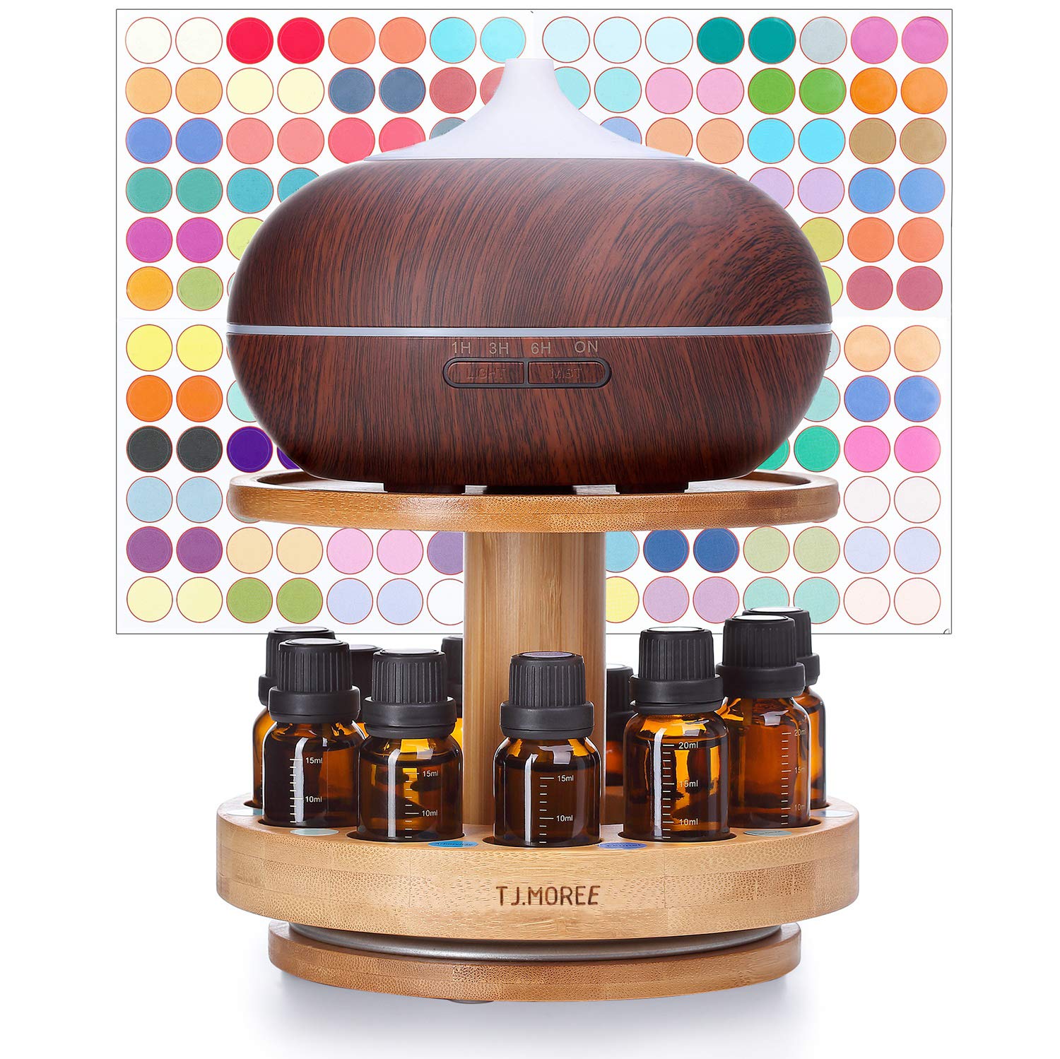 TJ.MOREE Bamboo Diffuser Holder Carousel upper tray enables easy scent access.