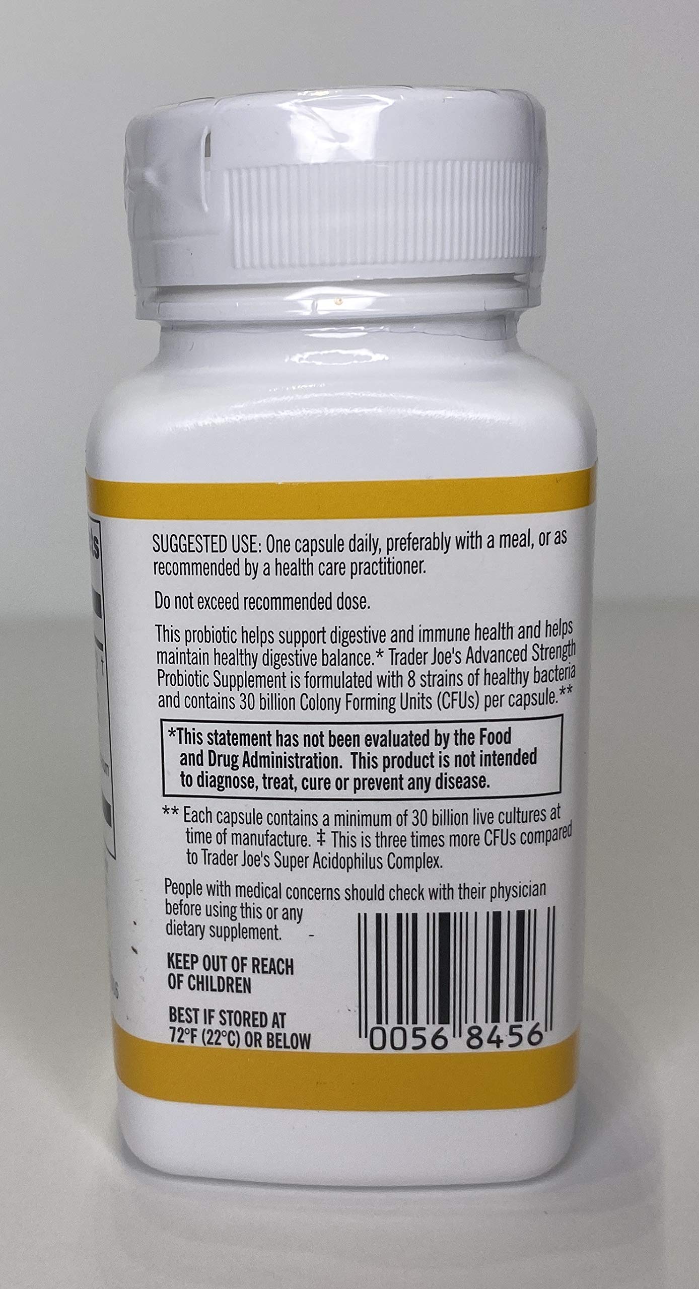 Label close-up of TJ's probiotic highlighting potency for everyday wellness