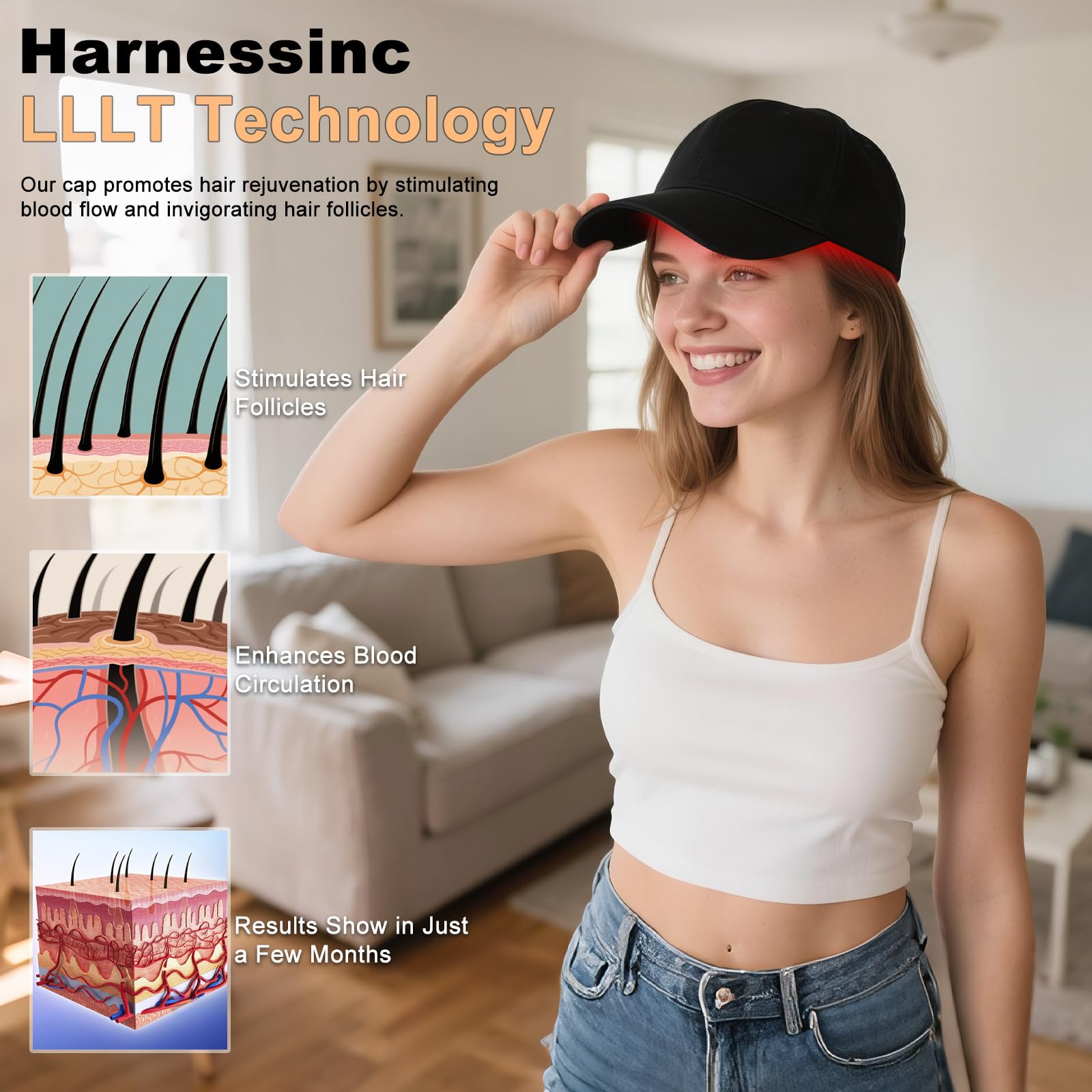 Tkcsoi cordless red light cap enables easy daily use during routines.