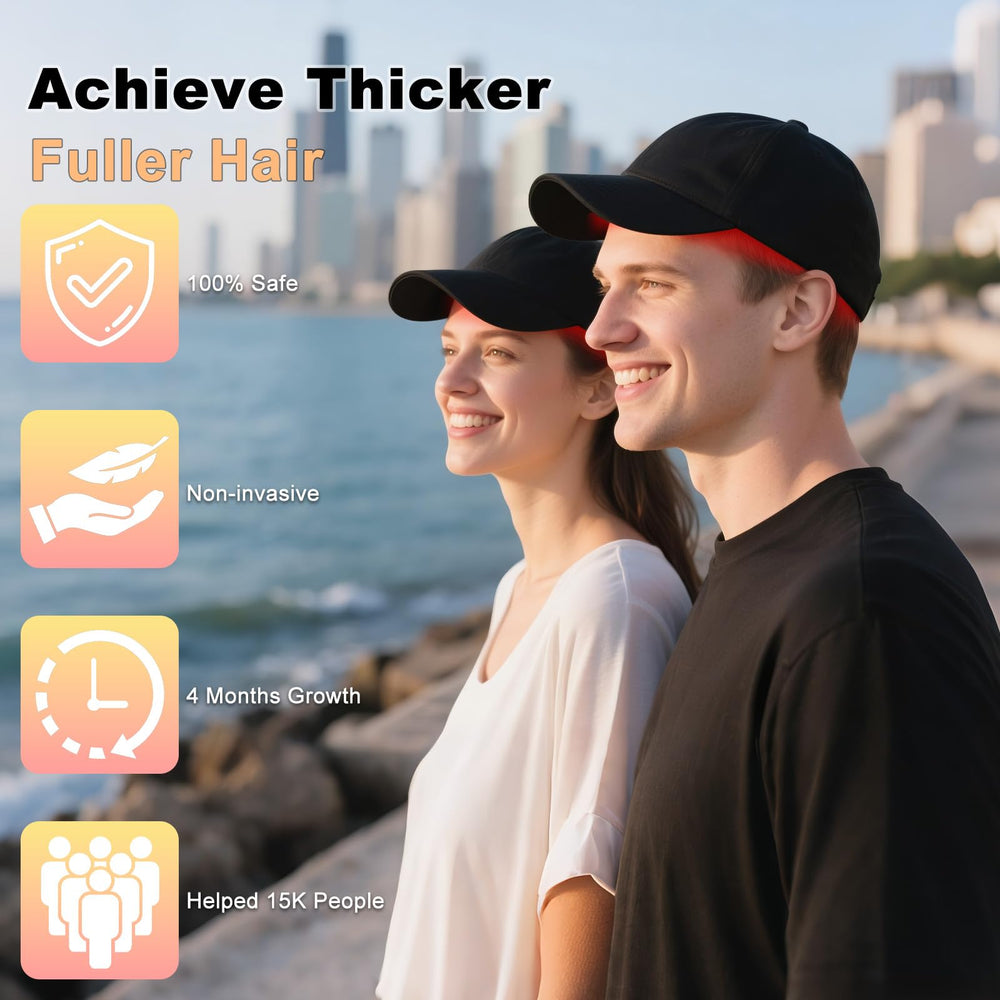 Tkcsoi red light therapy cap on head emitting 650nm light for scalp care.