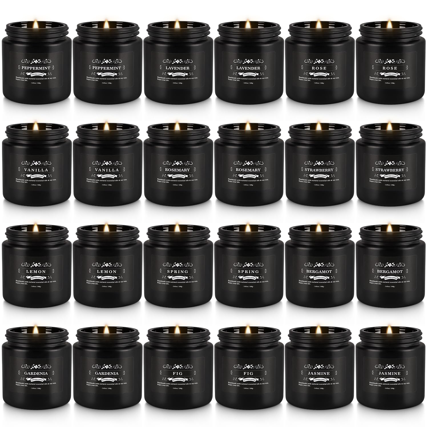 TLNFHRPI 24pc black scented candles packaging view, ideal for gifting and creating atmosphere.