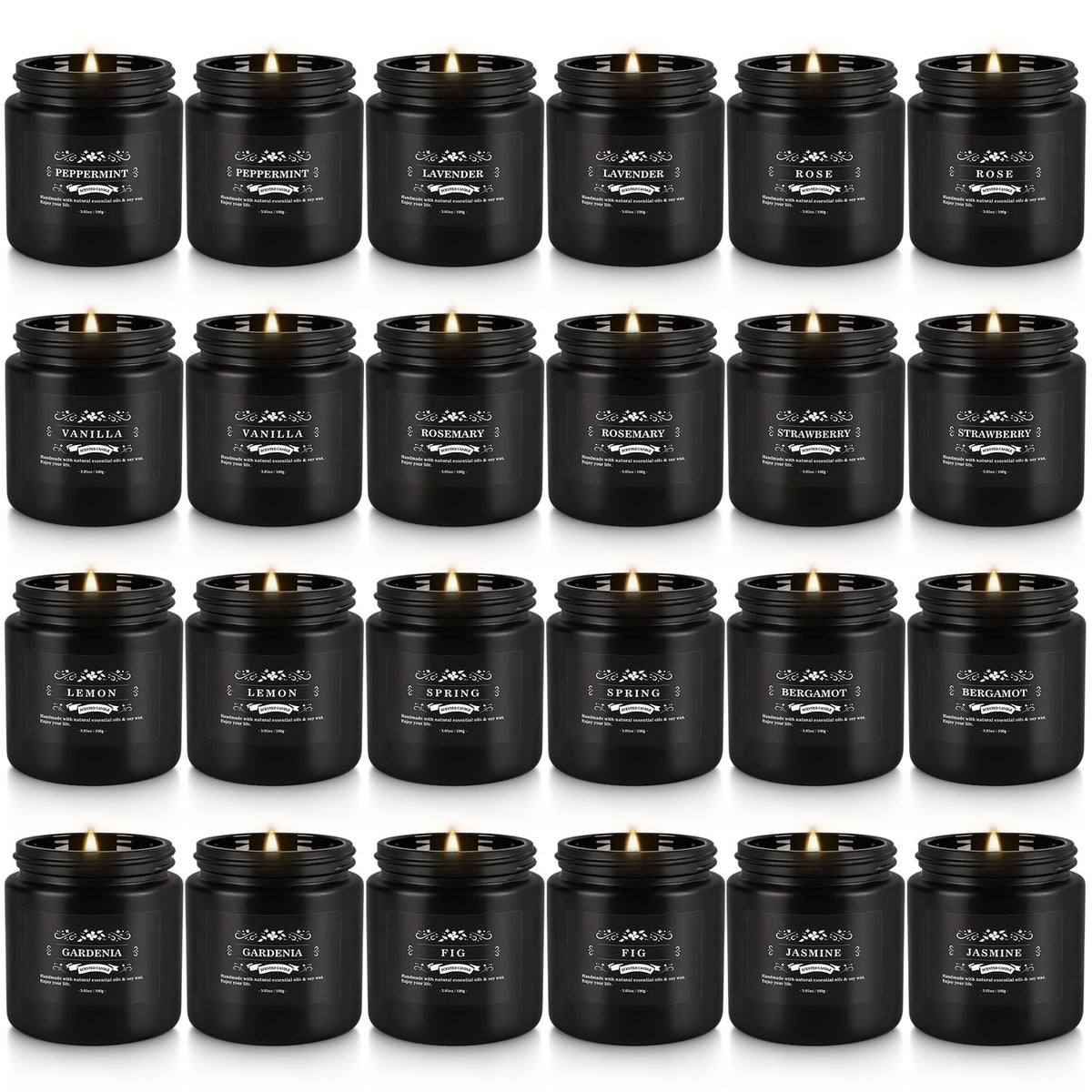 TLNFHRPI 24pc black scented candles packaging view, ideal for gifting and creating atmosphere.