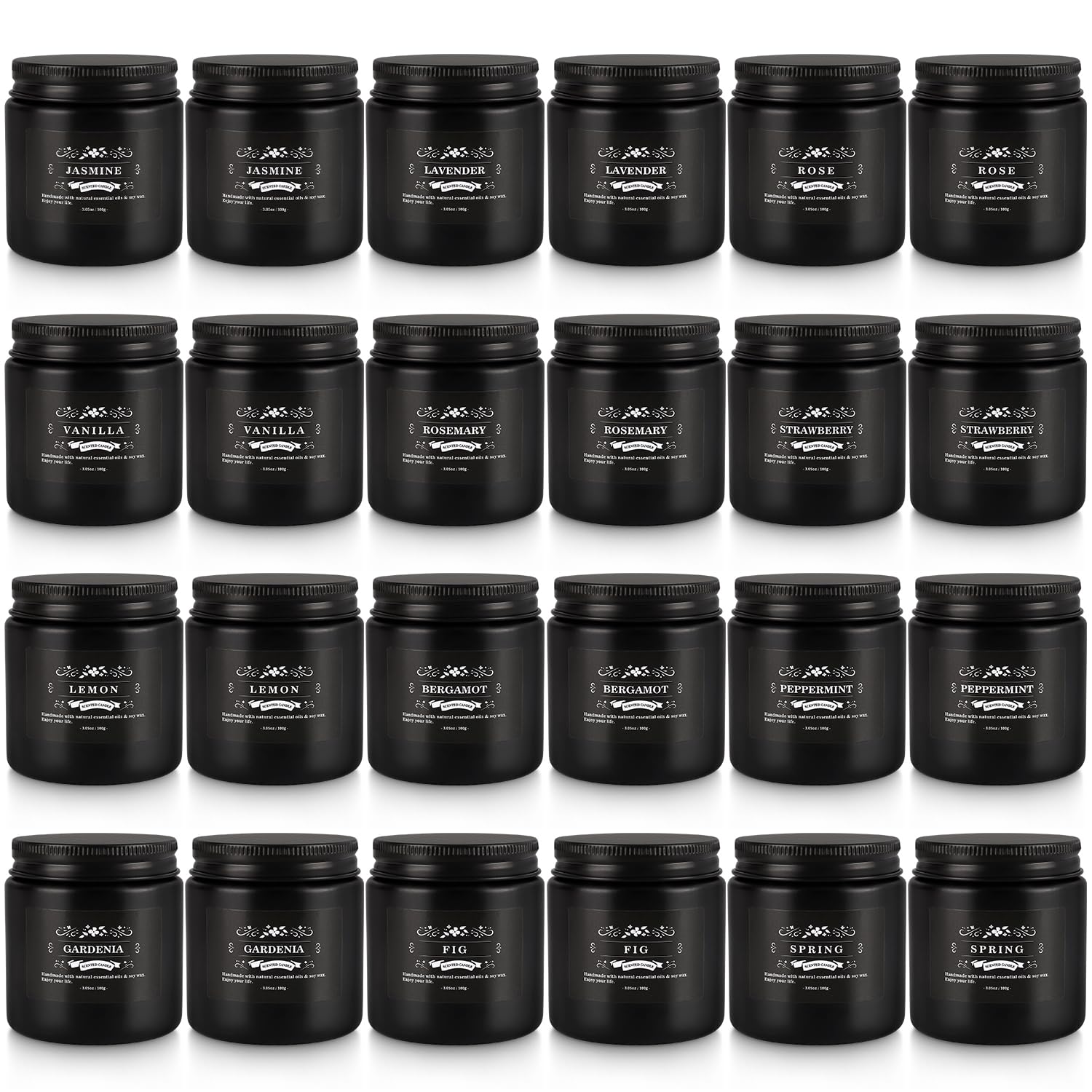 TLNFHRPI 24pc fragrance variety display, showcasing mint, jasmine, vanilla and more for mood shifts.