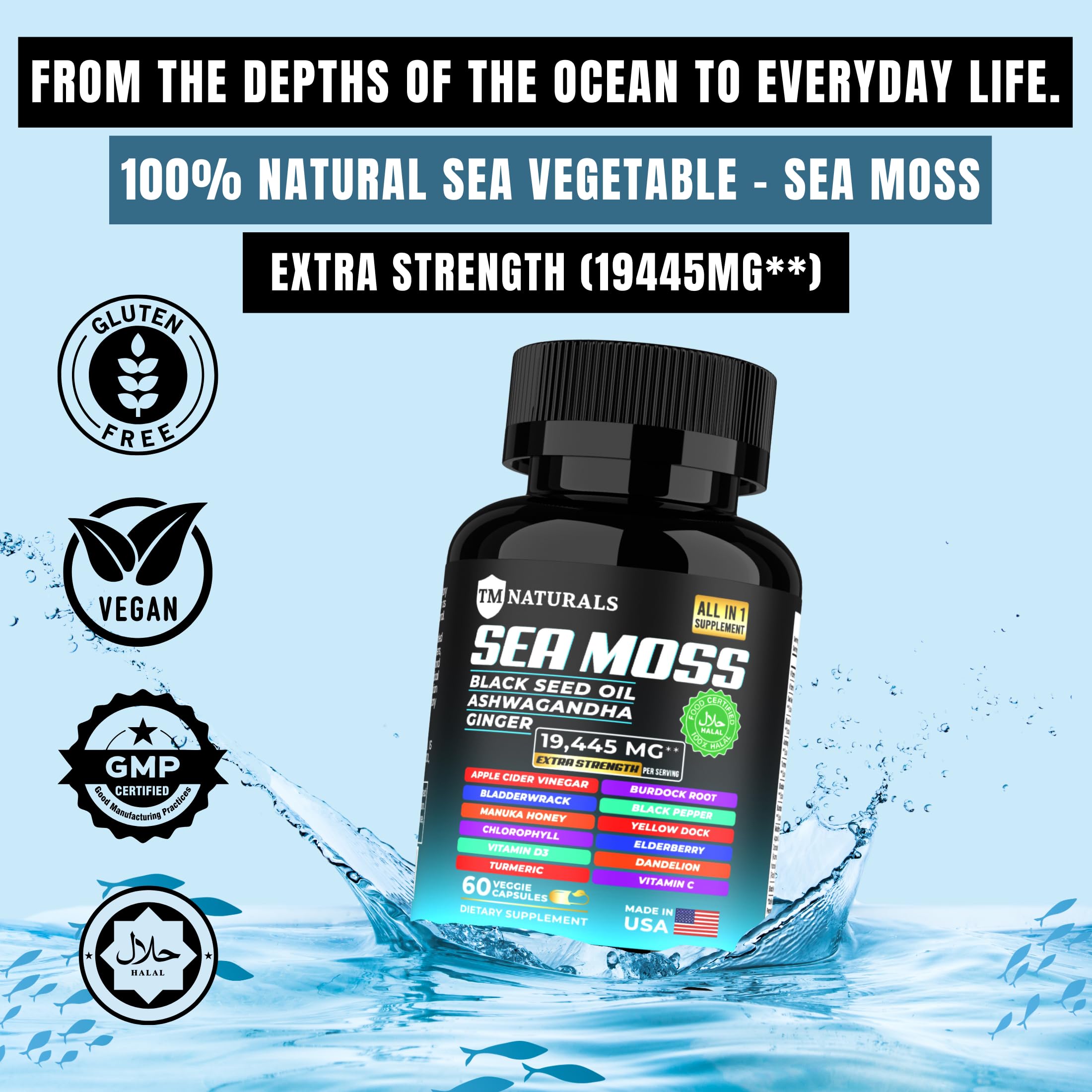 TM NATURALS Sea Moss capsules for simple daily intake.