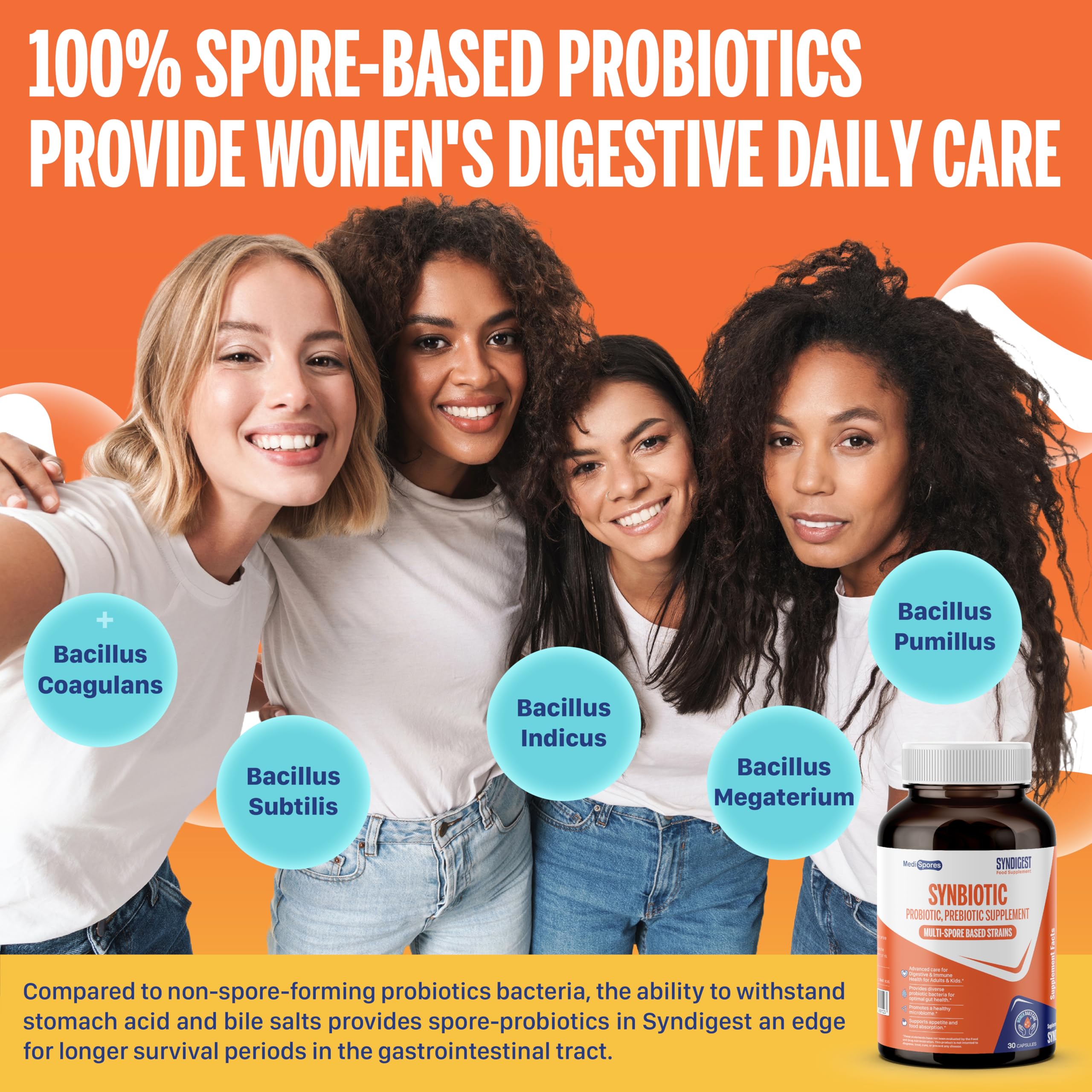 TMA Medispores Syndigest capsules in a glass of water for easy consumption.