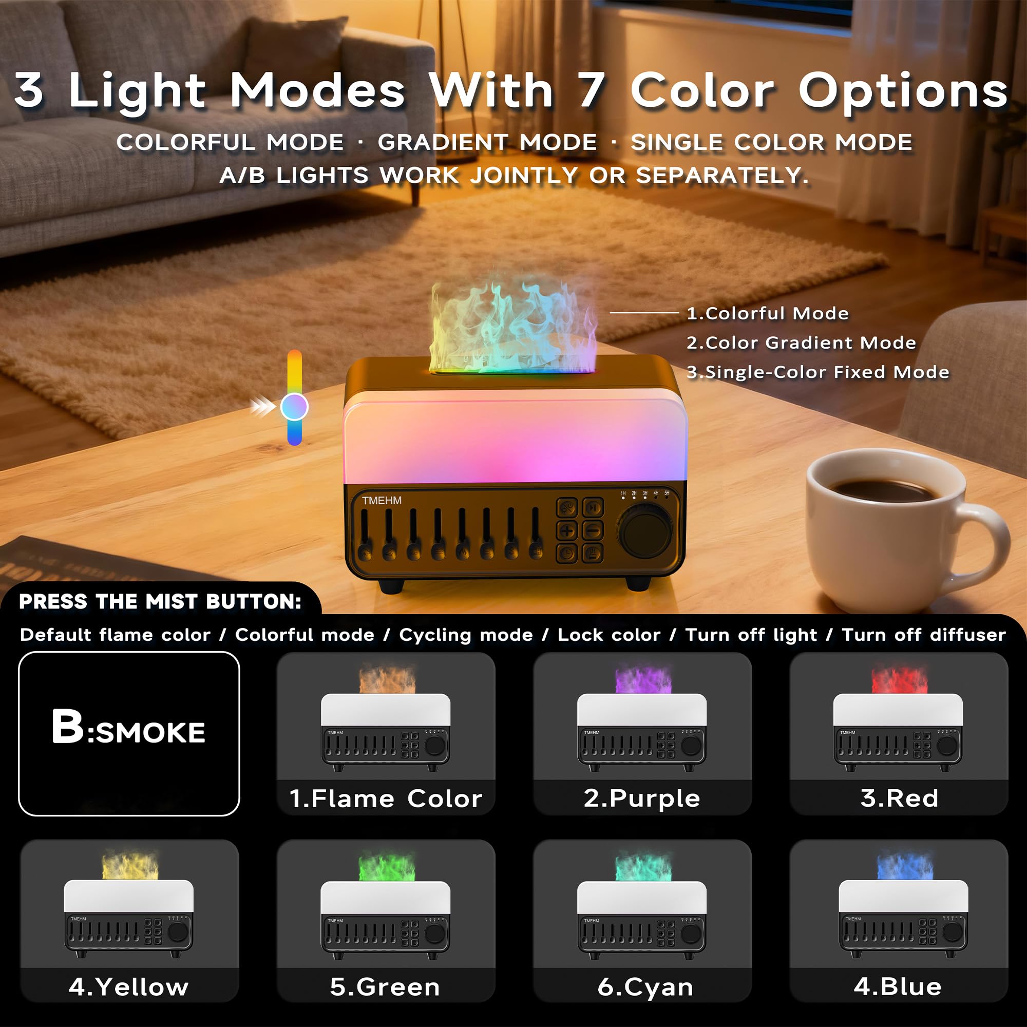TMEHM flame-effect diffuser adds cozy mood lighting