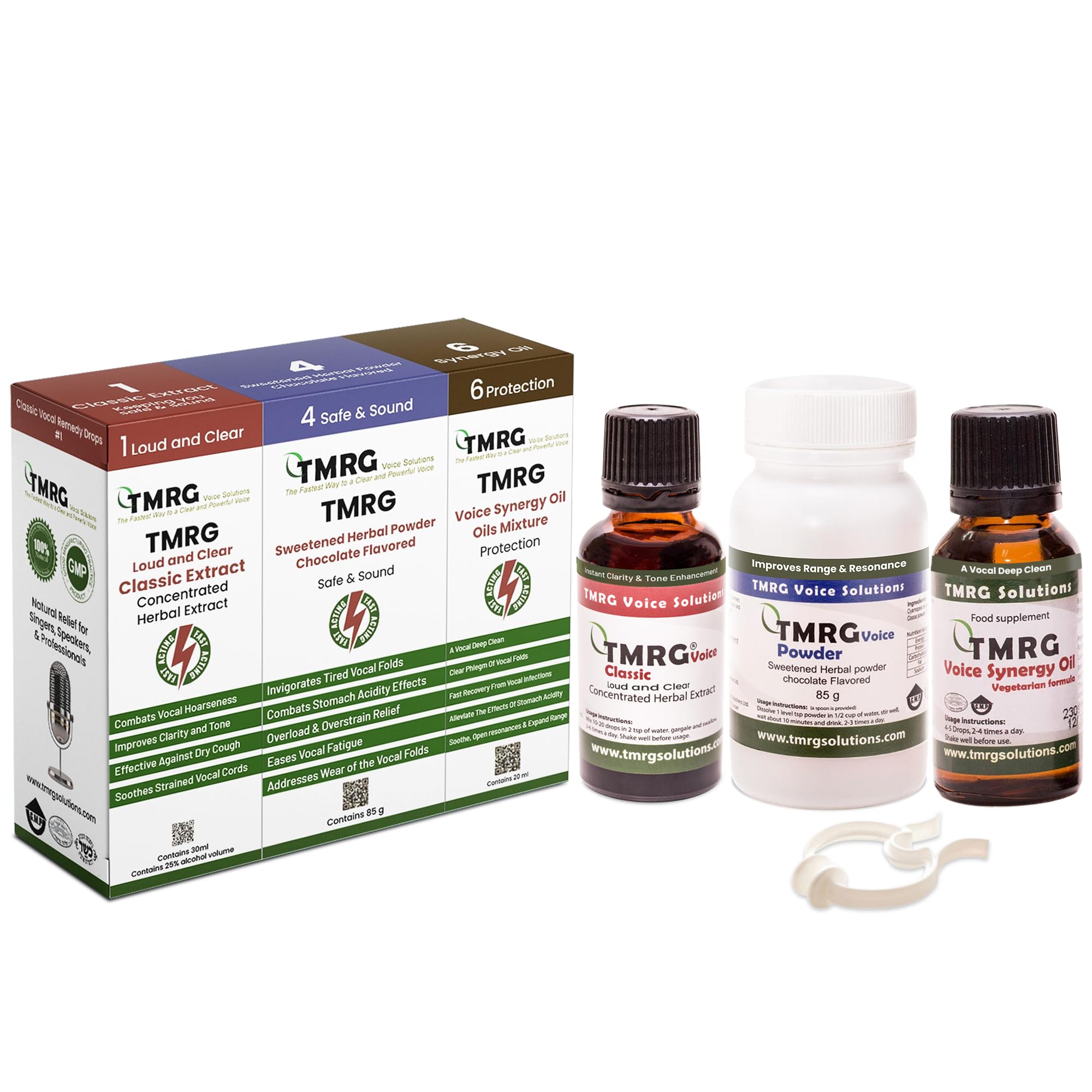 TMRG Powerful Vocal Recovery Kit Large with Classic Drops bottle for immediate soothing relief.