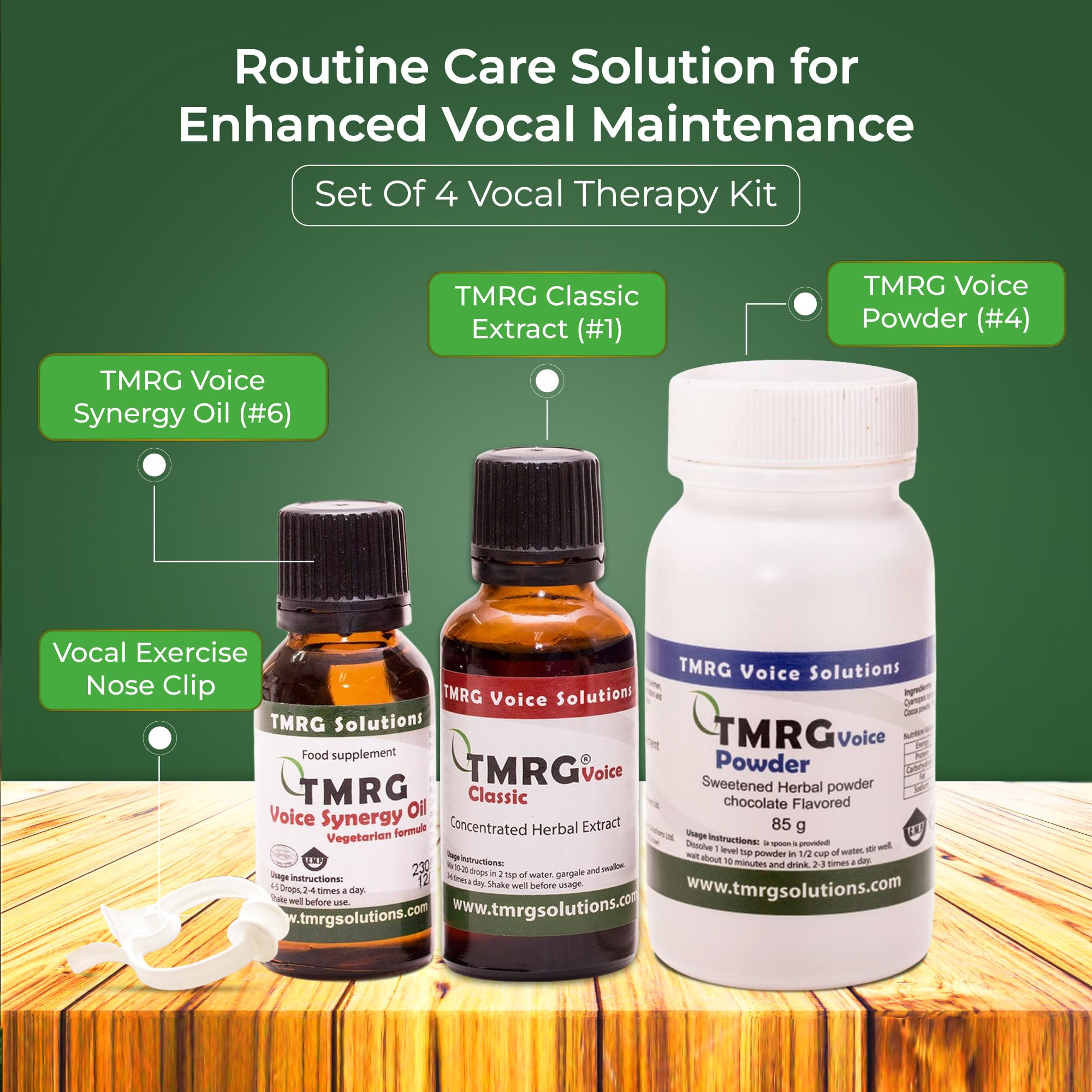 TMRG Herbal Powder cocoa-flavored blend for a delicious, drinkable vocal supplement.