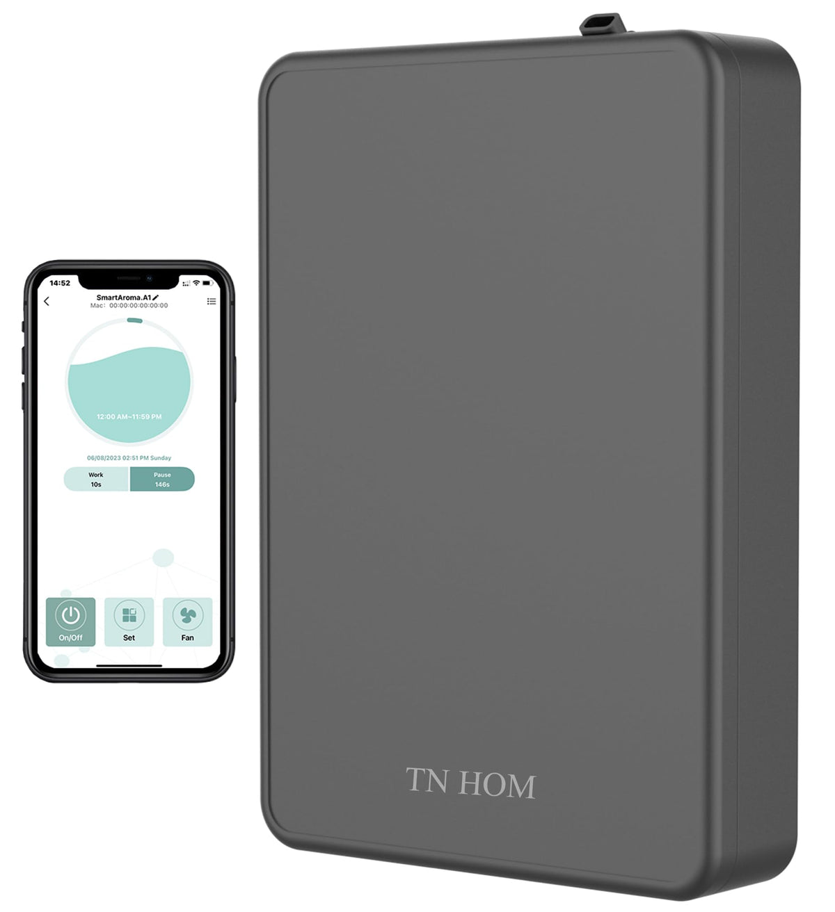 TN HOM Smart Bluetooth scent diffuser—front view showing 500ml capacity for all-day fragrance.