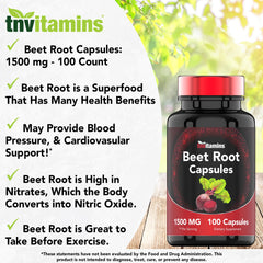 TNVitamins Beet Root Capsules closeup pills illustrating easy daily intake.