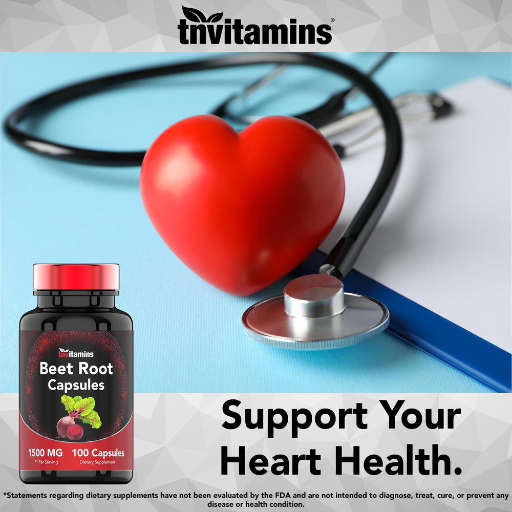 TNVitamins Beet Root Capsules label shows non-GMO and USA production.