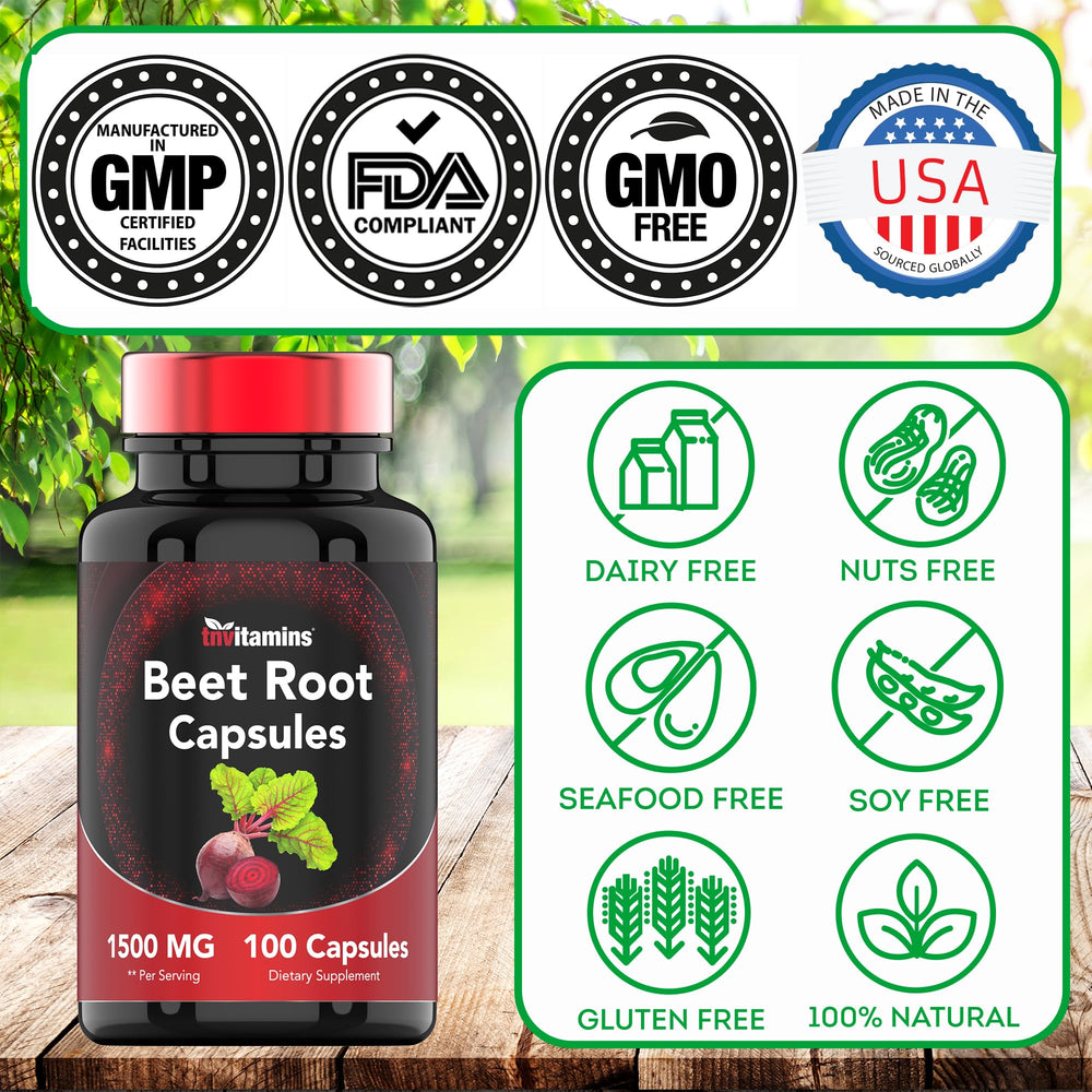 TNVitamins Beet Root Capsules USA produced badge signals quality.