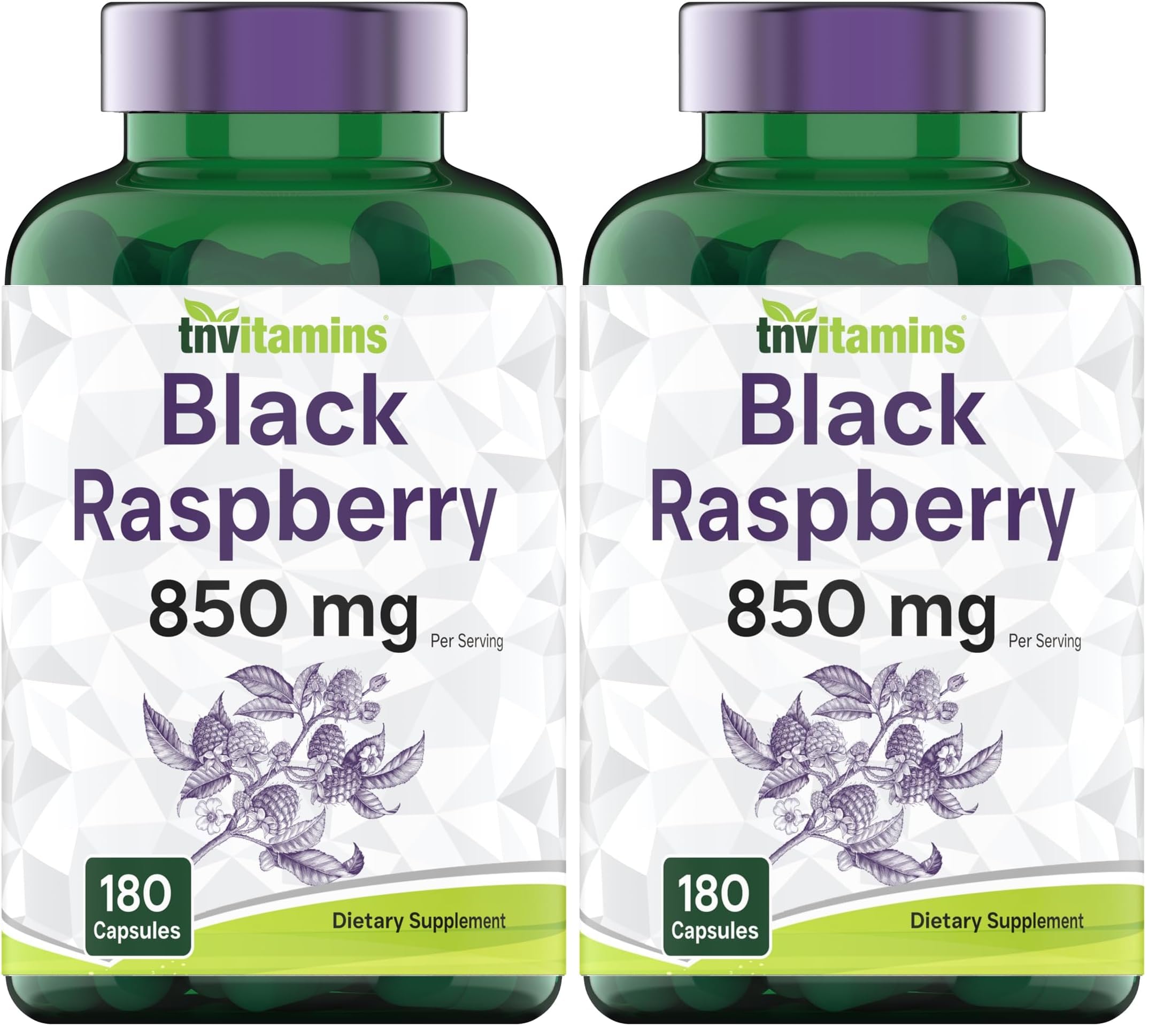 tnvitamins Black Raspberry Capsules bottle, highlighting convenient antioxidant-rich daily option.