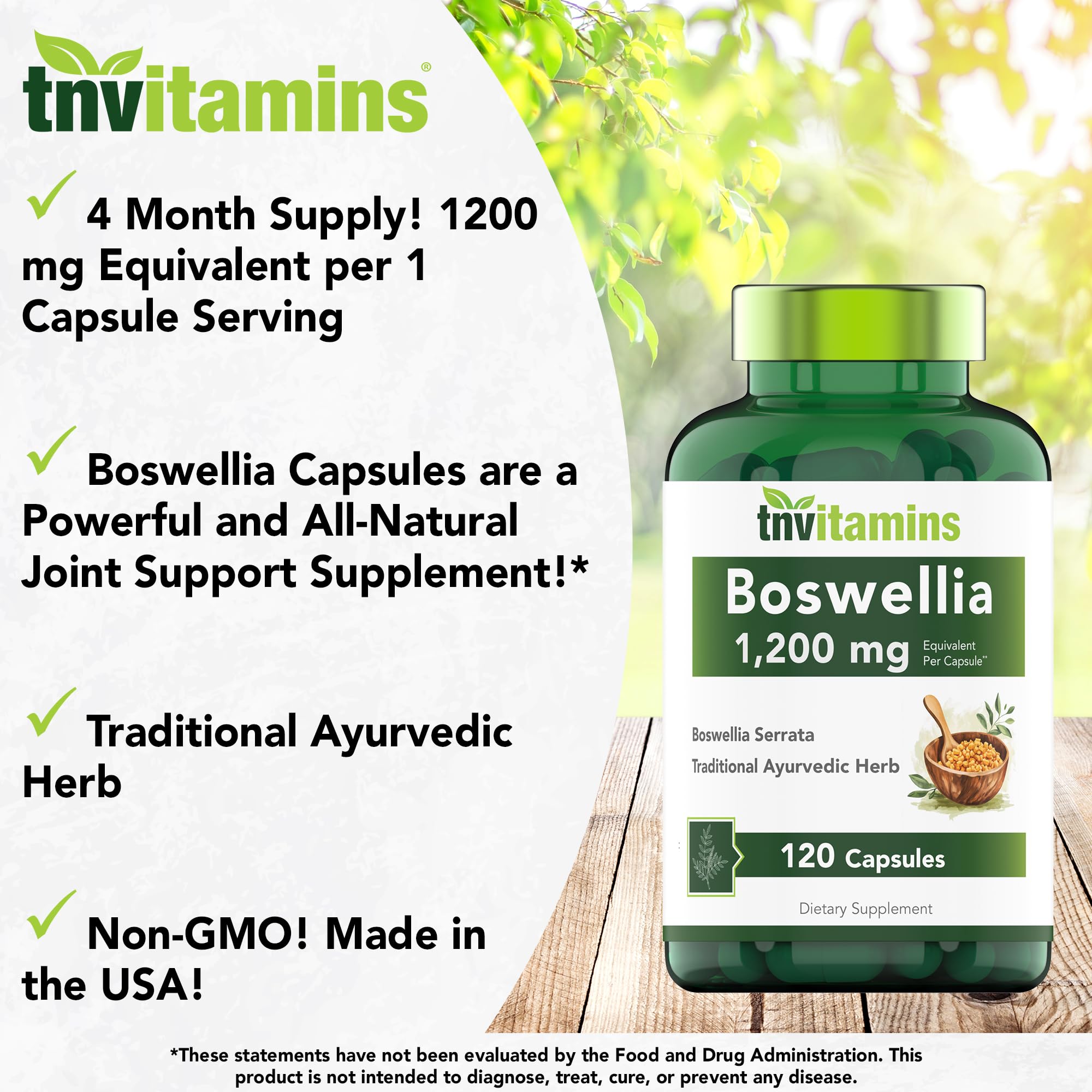 tnvitamins Boswellia 65% boswellic acids standard formula label highlights potency