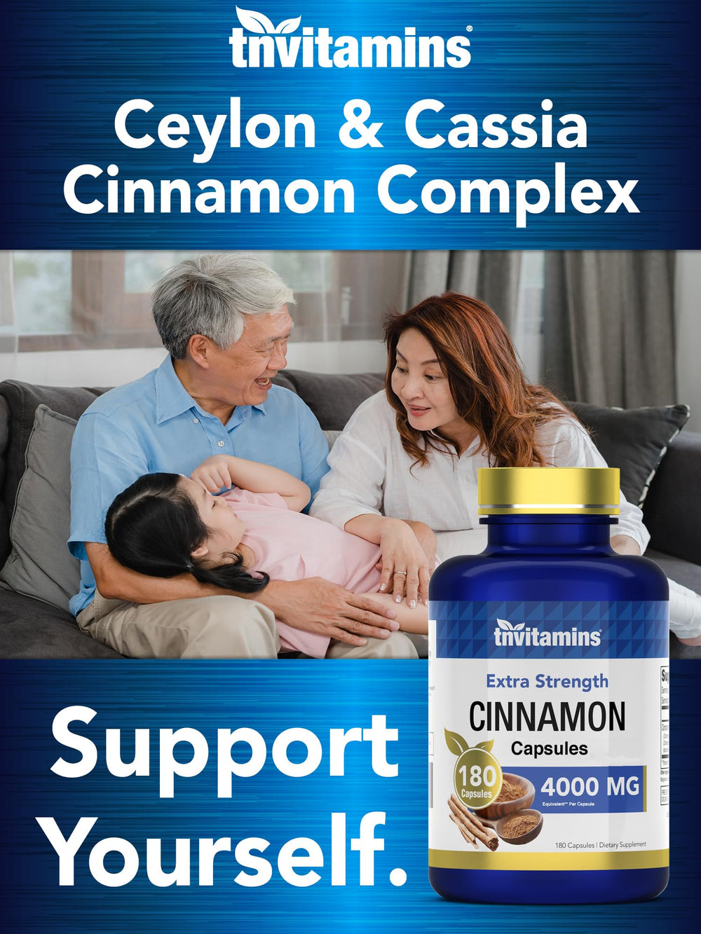 tnvitamins Cinnamon capsules poured into hand for on-the-go use