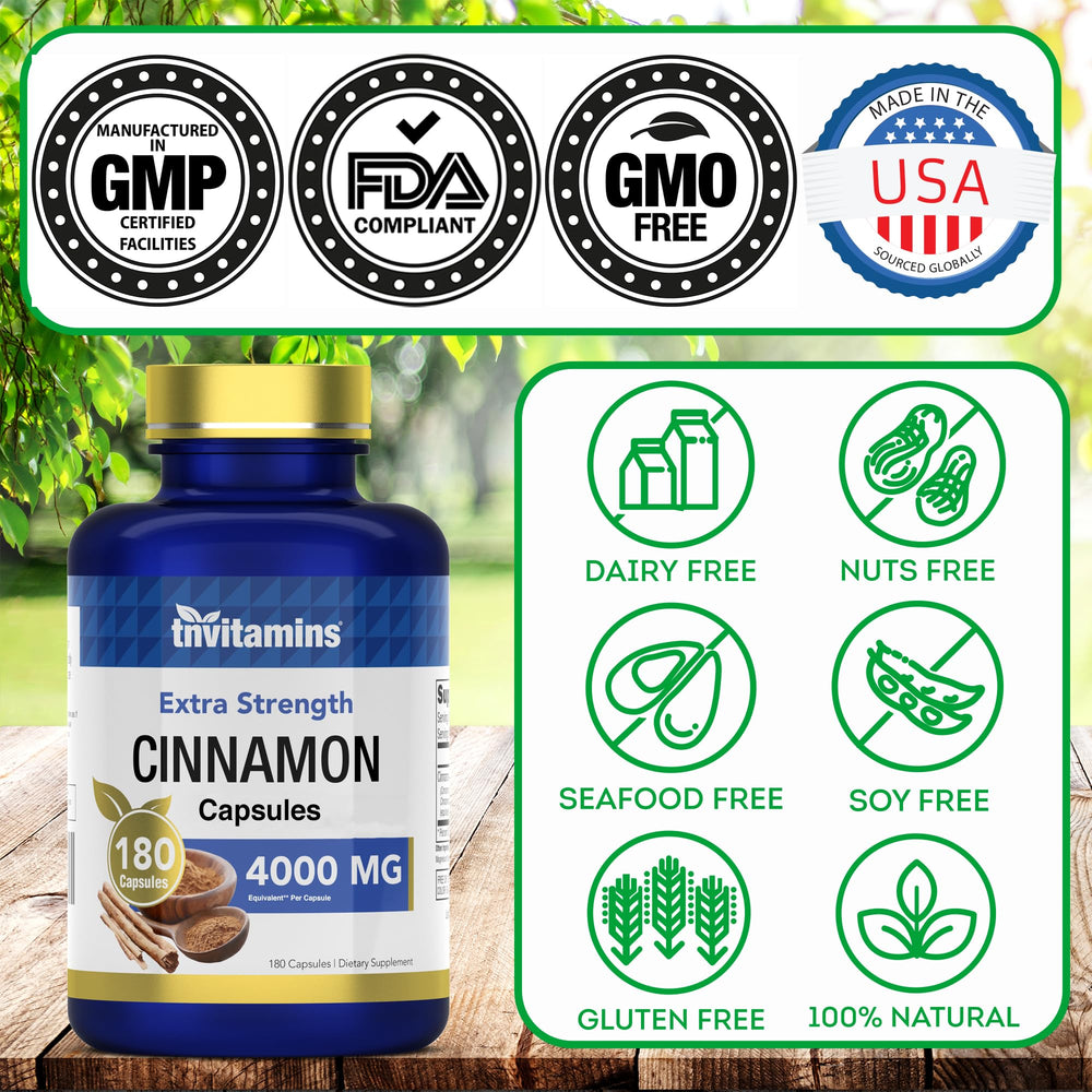 tnvitamins Cinnamon packaging confirms USA-made production and allergen-friendly formula