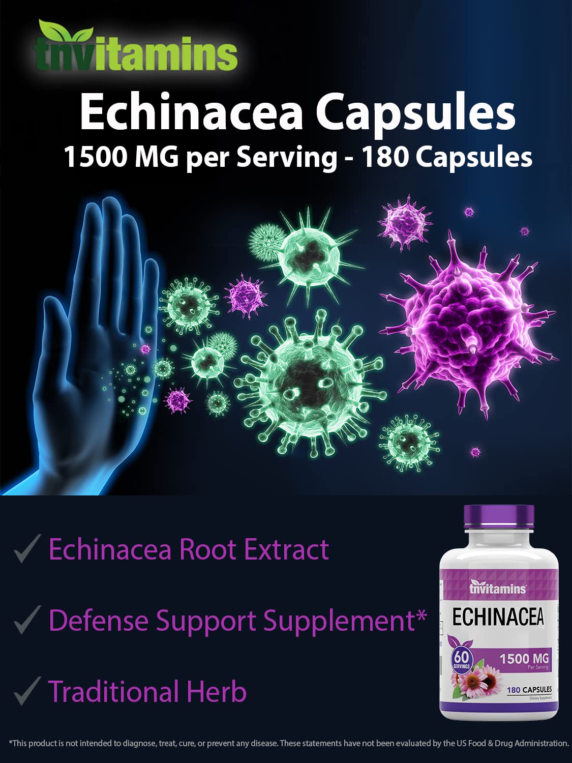 tnvitamins Echinacea bottle on a desk for everyday routine.