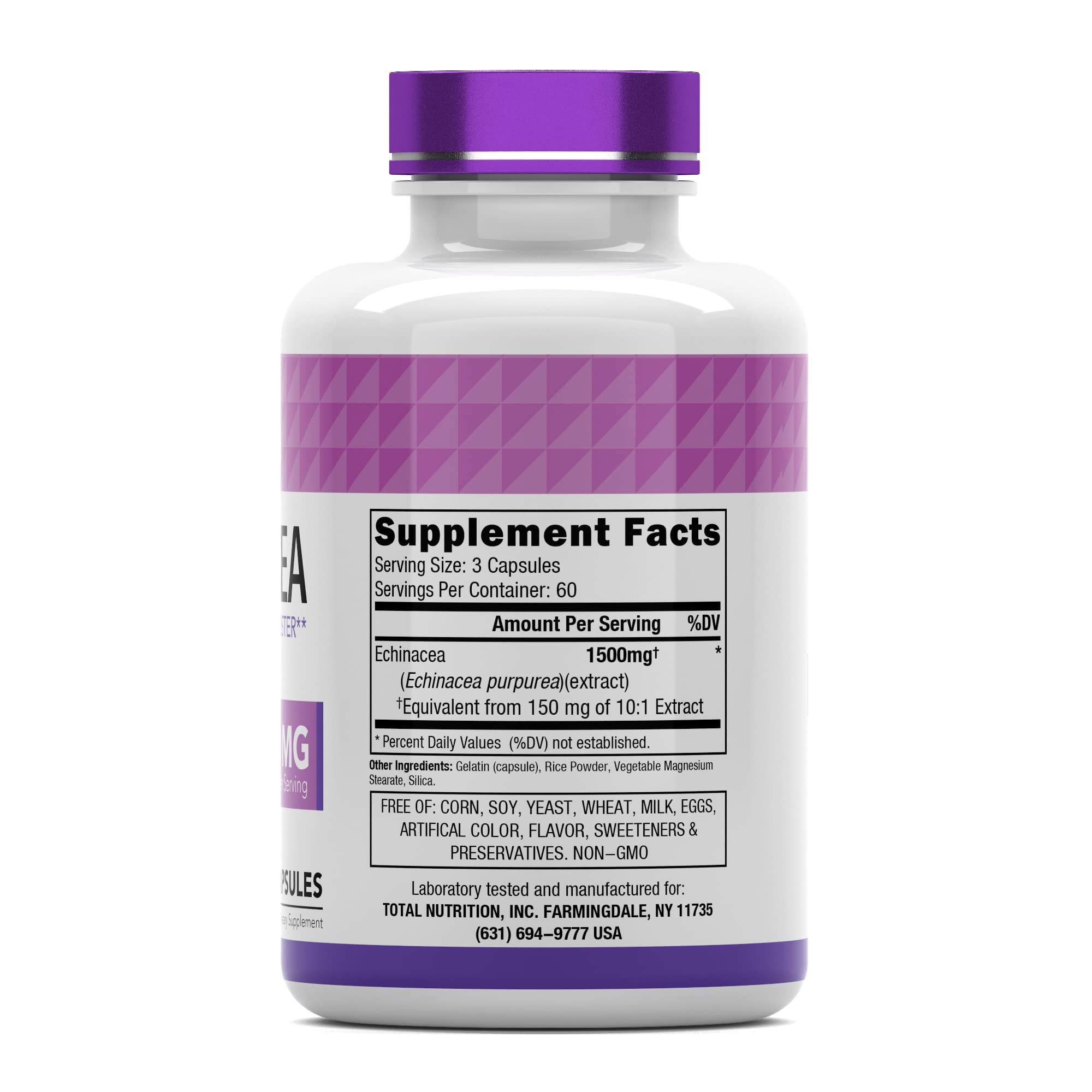 Close-up of tnvitamins Echinacea capsules showing 1500 mg per serving.