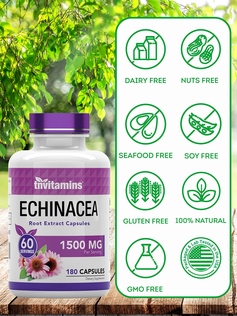 tnvitamins Echinacea capsules being poured for easy dosing.
