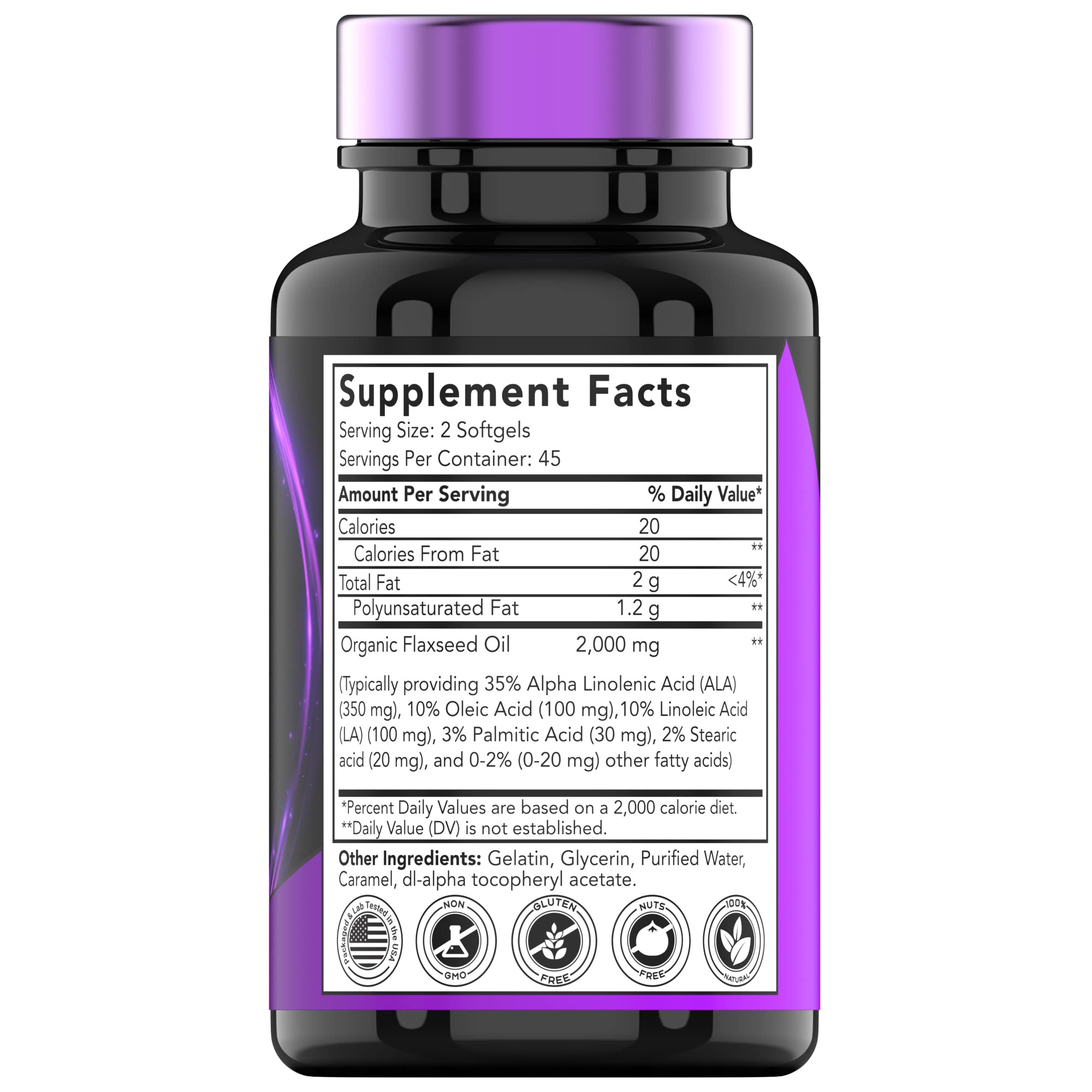 tnvitamins flaxseed oil softgels bottle-back with supplement facts