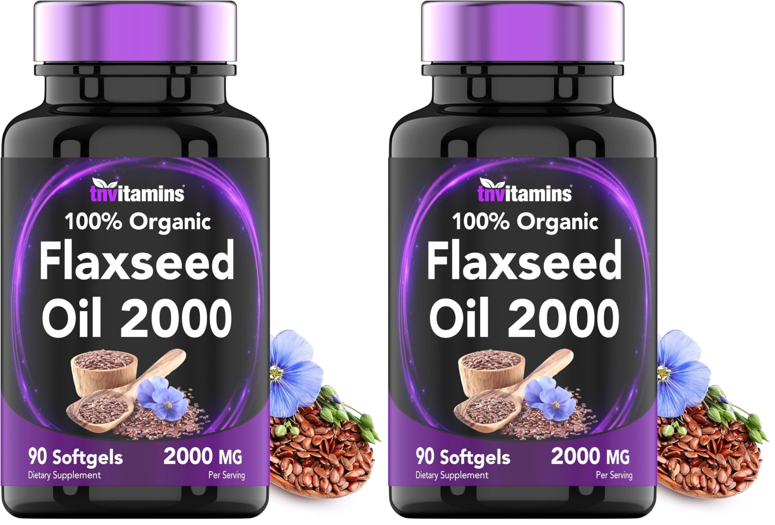 tnvitamins flaxseed oil softgels bottle-front highlighting omega-3 rich formula