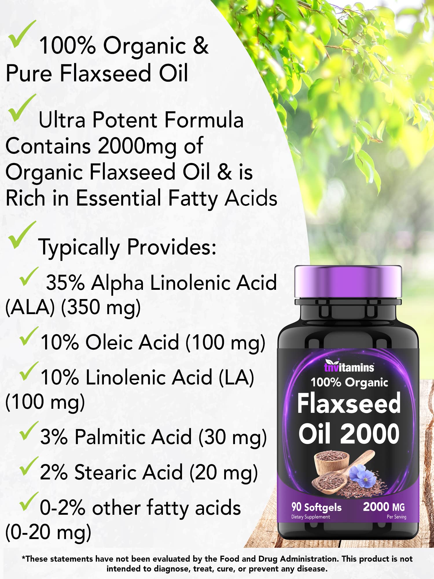 tnvitamins flaxseed oil softgels pack-2 on kitchen counter