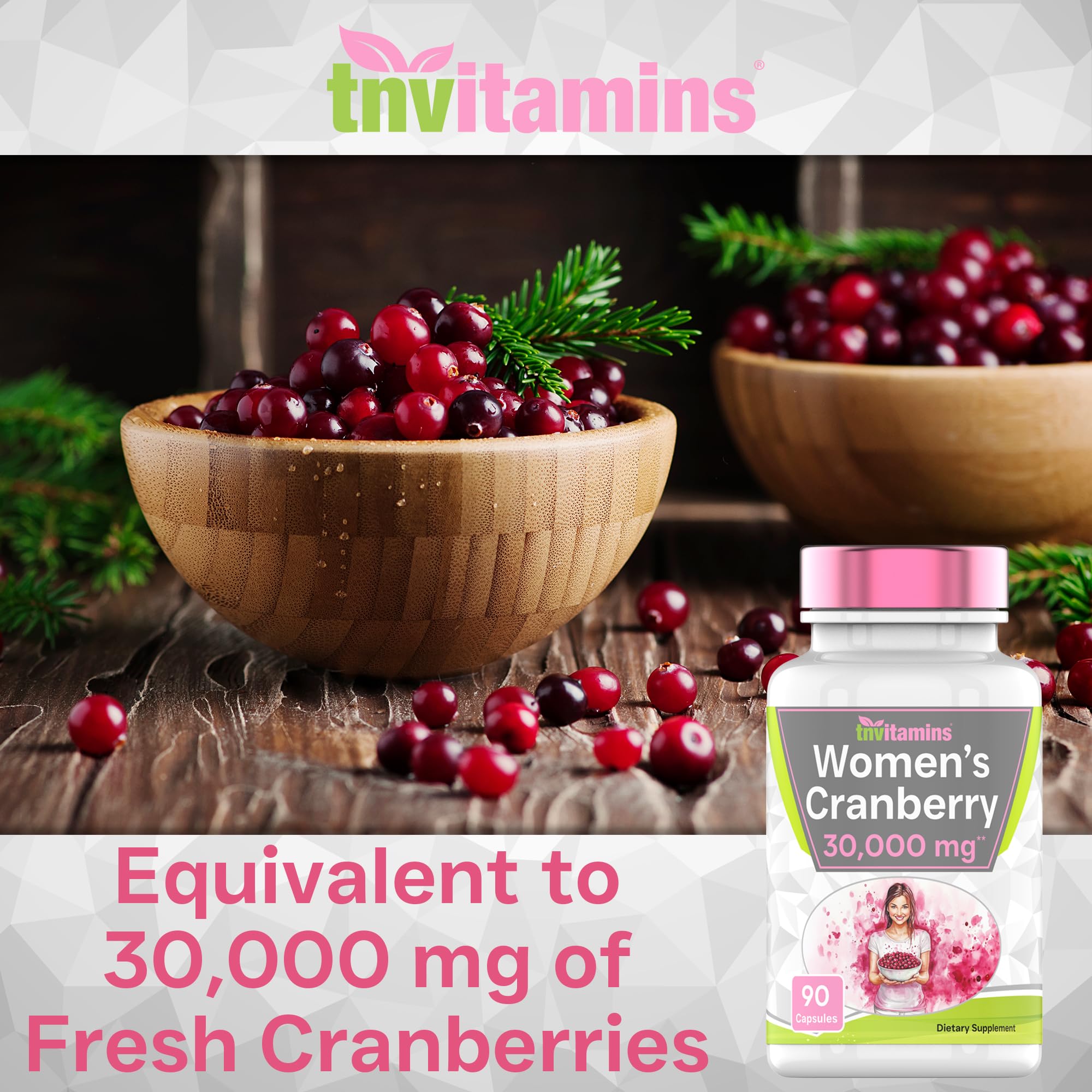 tnvitamins made in USA cranberry supplement bottle on shelf