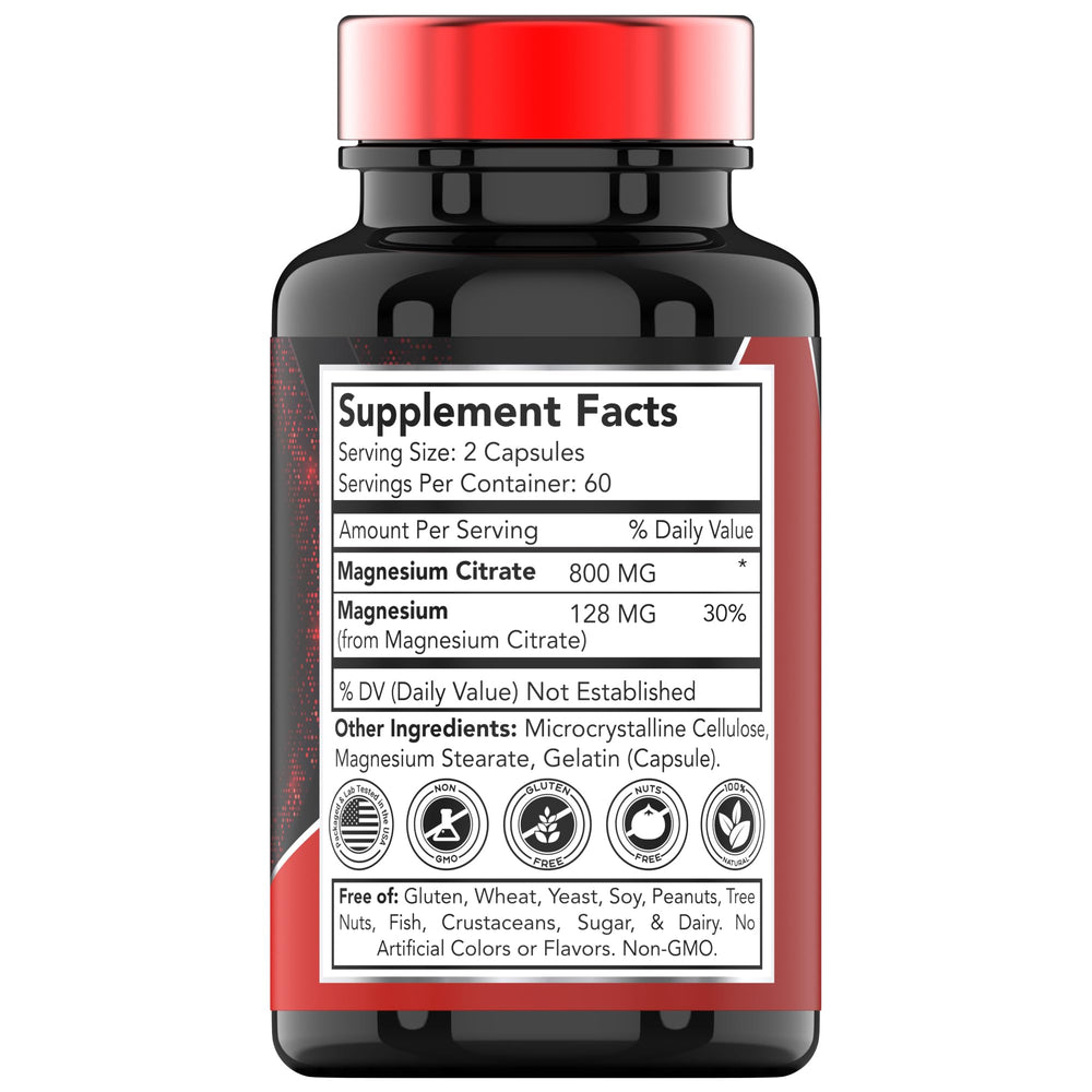 TNVitamins Magnesium Citrate 800 mg capsules close up shows easy to swallow design