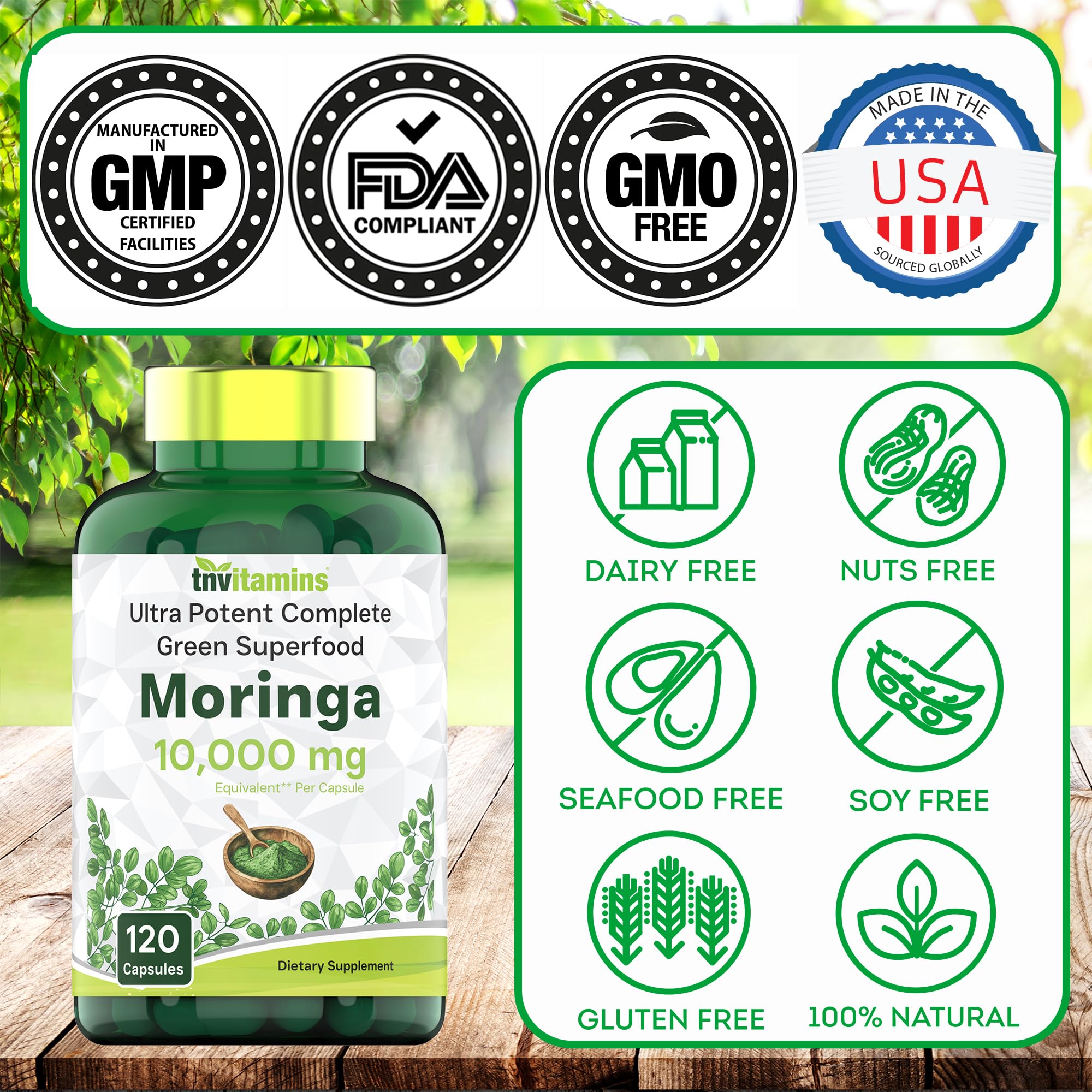 tnvitamins Moringa Capsules on a breakfast setup for vitality support