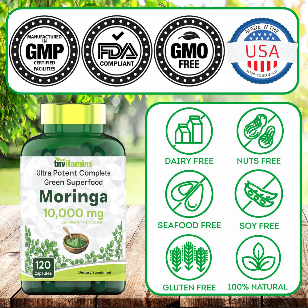 tnvitamins Moringa Capsules on a breakfast setup for vitality support