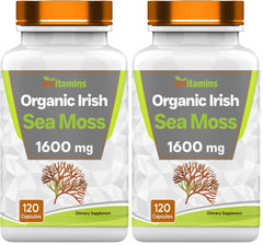 TNVitamins Organic Irish Sea Moss bottle front showing 1600mg per serving for daily support.