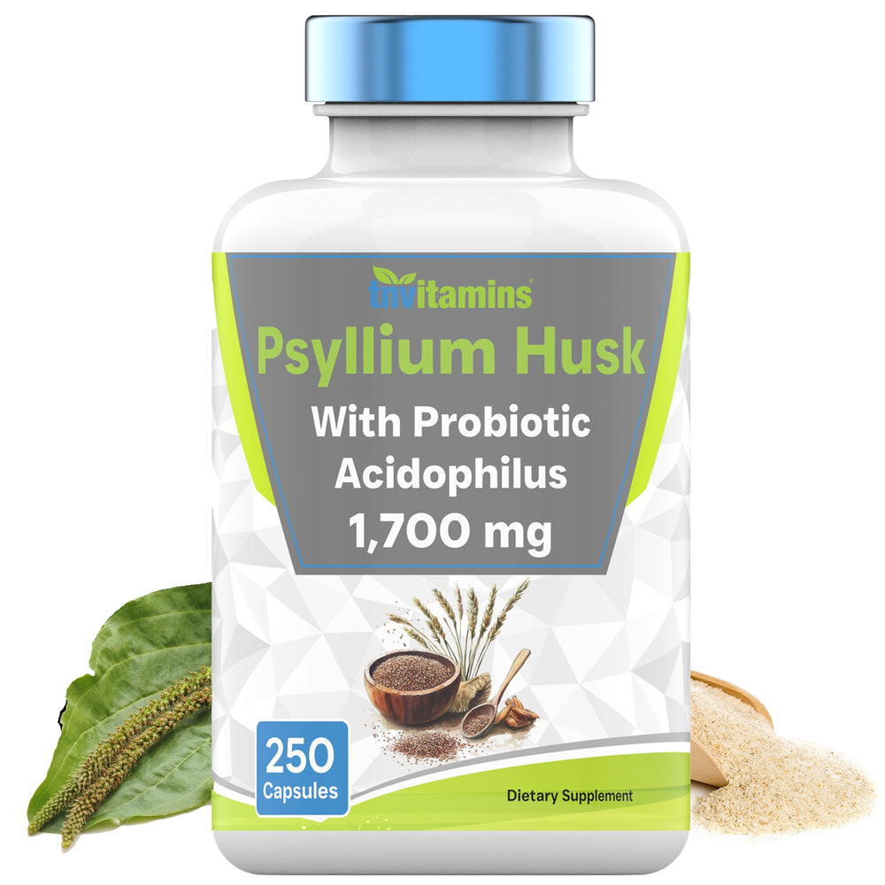 TNVitamins Psyllium Husk Capsules bottle front with 1700 mg fiber for daily support