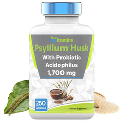 TNVitamins Psyllium Husk Capsules bottle front with 1700 mg fiber for daily support