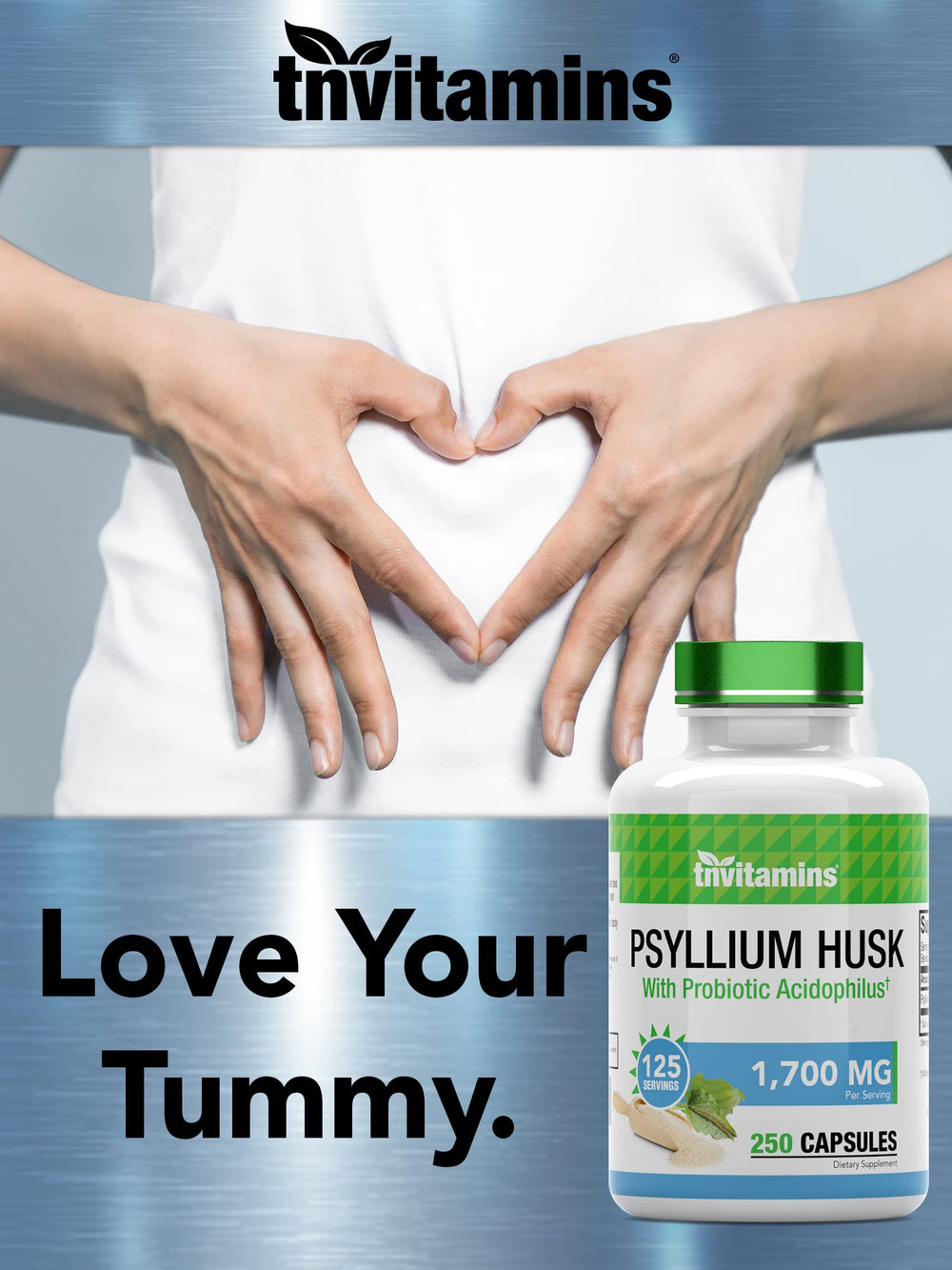 tnvitamins psyllium husk capsules closeup highlights capsule texture and size.