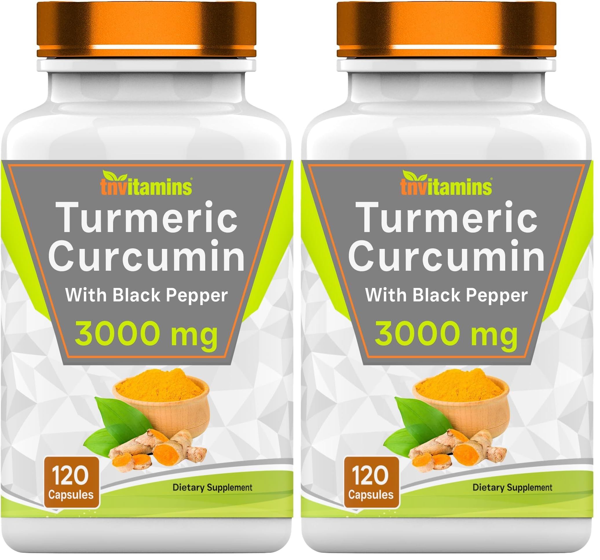 tnvitamins Turmeric Curcumin bottle with black pepper for daily wellness.