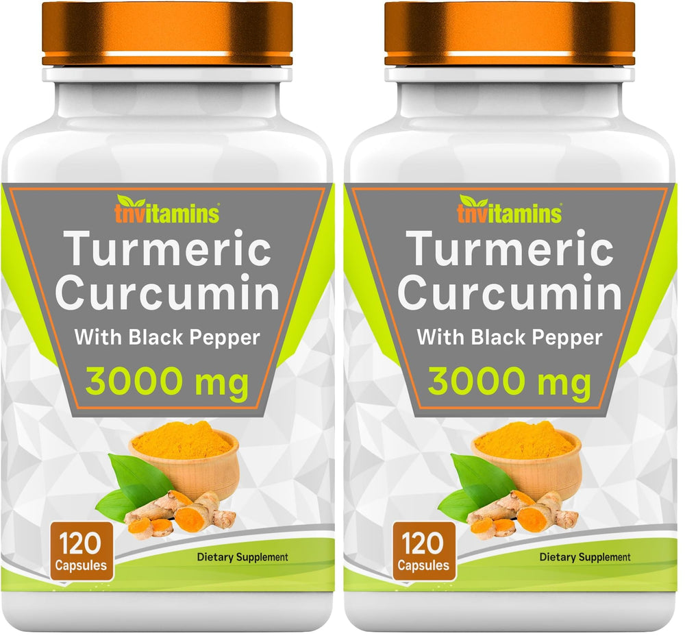 tnvitamins Turmeric Curcumin bottle with black pepper for daily wellness.