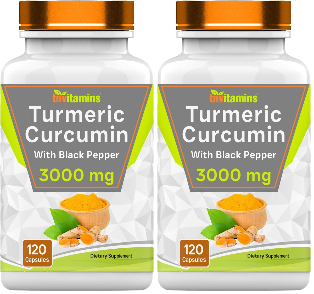 tnvitamins Turmeric Curcumin bottle with black pepper for daily wellness.