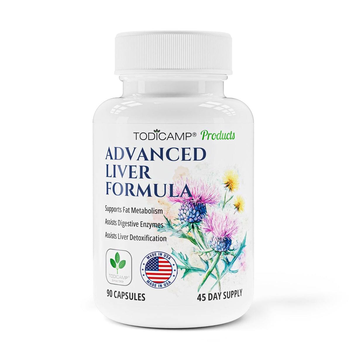 TODICAMP Liver Health bottle front with unflavored capsules for daily support