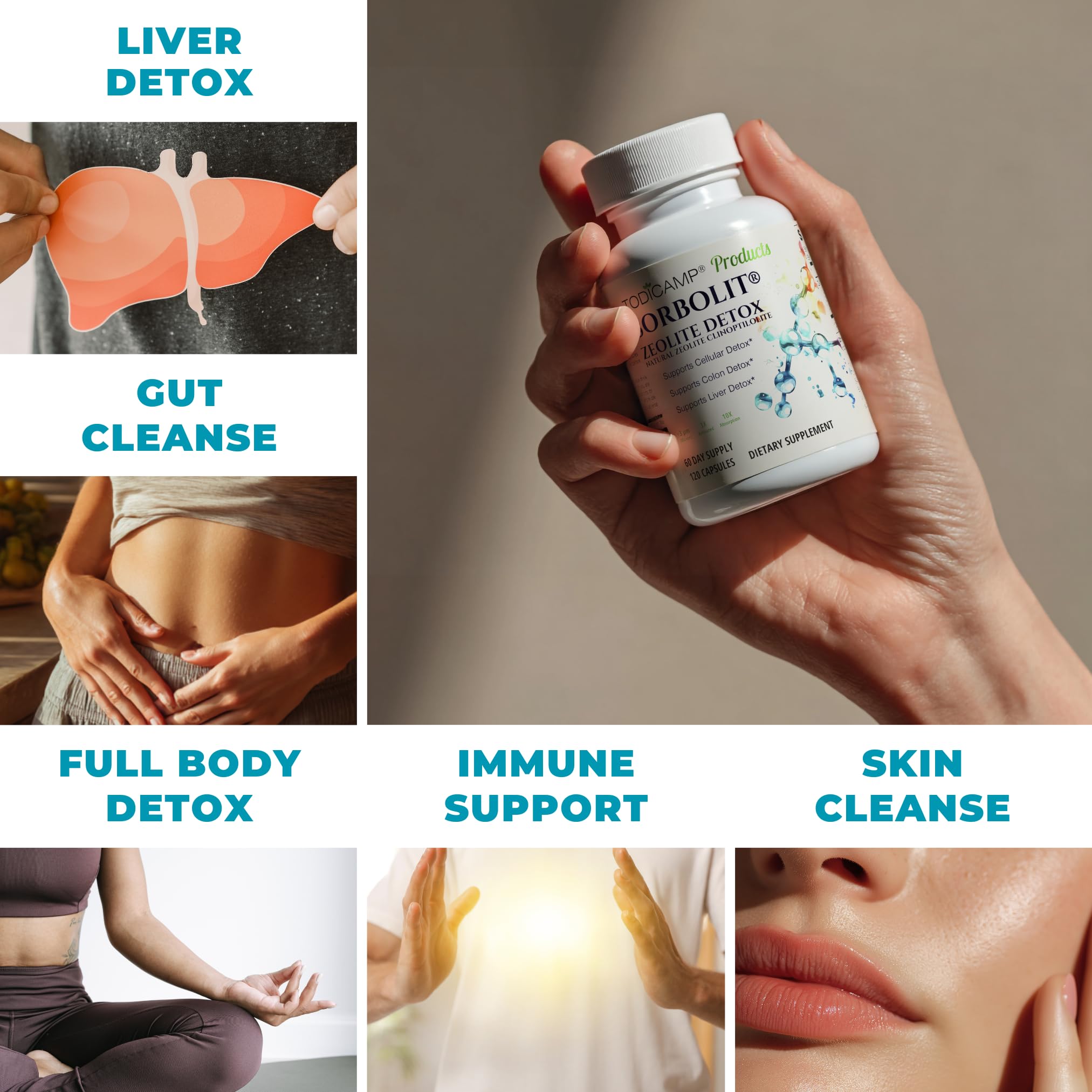 TODICAMP Zeolite Detox Sorbolit pour action, convenient daily dosing.