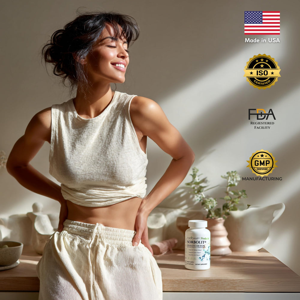 TODICAMP Zeolite Detox Sorbolit product hero image, emphasizing full body detox concept.