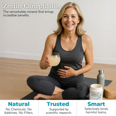 TODICAMP Zeolite powder liver detox image suggests liver support through binding