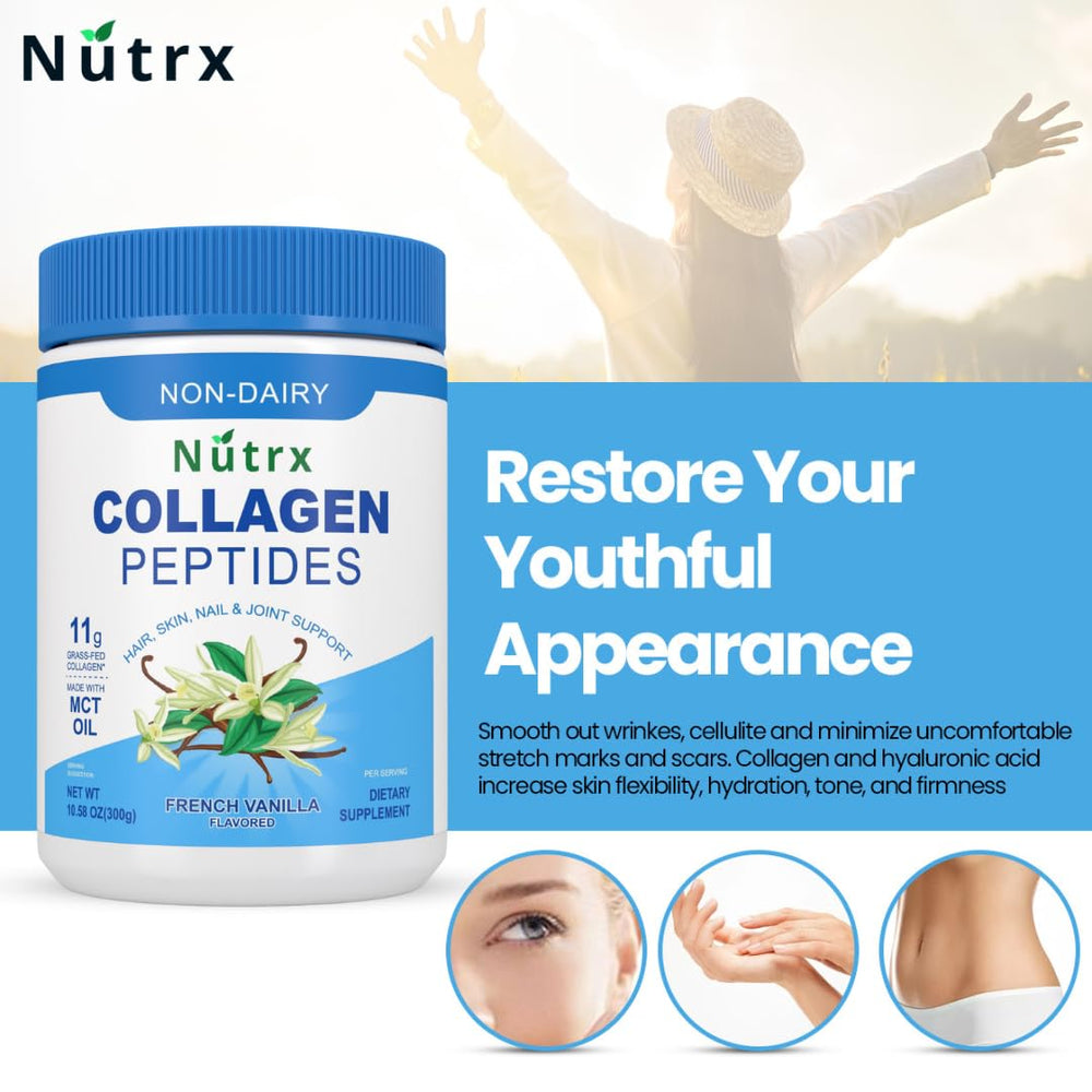 Toeah collagen peptides powder vanilla non-dairy label; suitable for dairy-free diets.