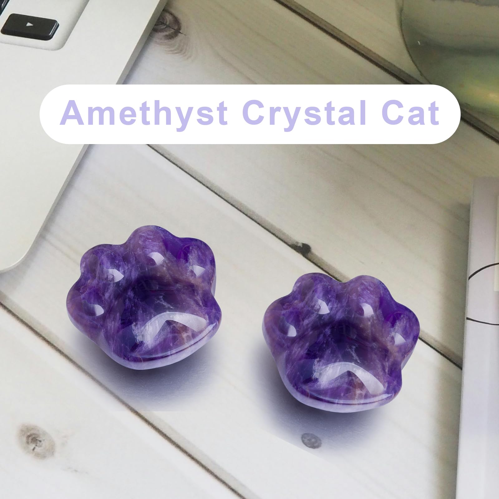 Togous cat amethyst worry stone on desk supports focus during work