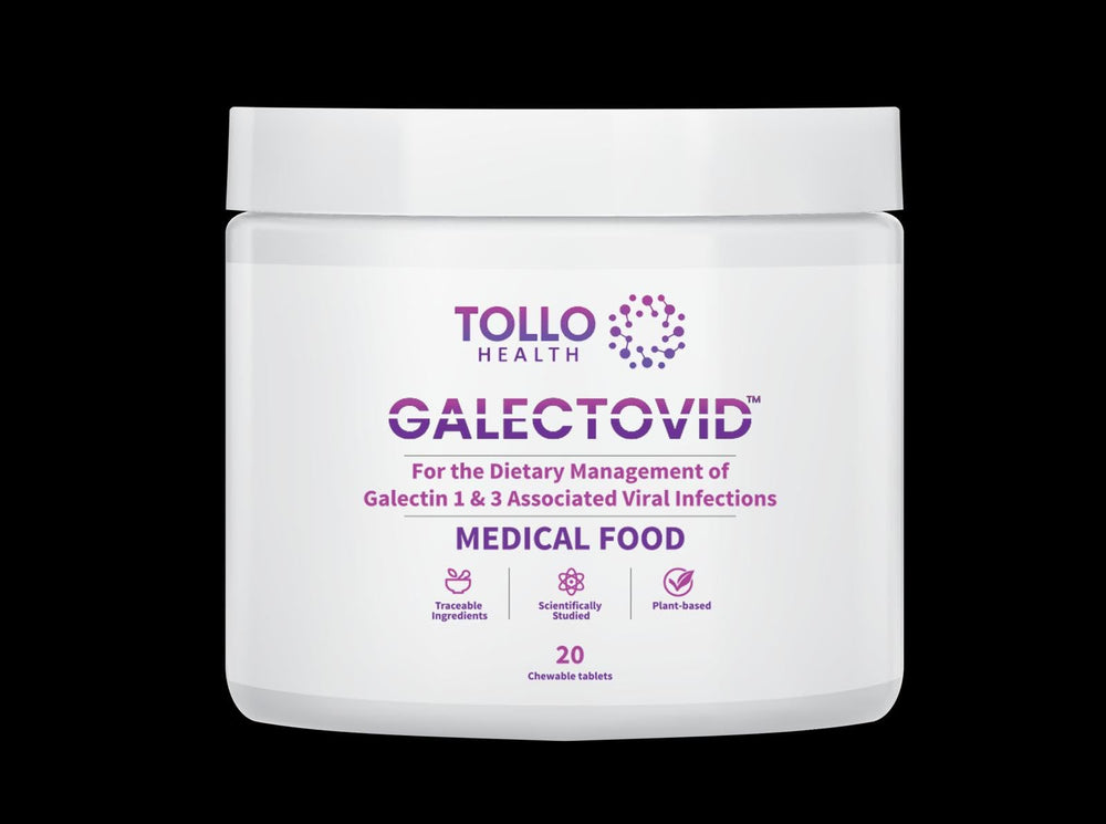 GALECTOVID by TOLLO HEALTH bottle front highlighting a medical food for galectin management