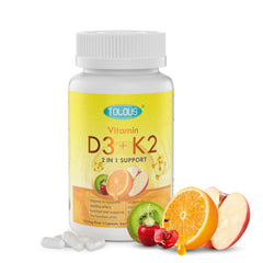 TOLOUS Vitamin D3+K2 bottle front view with 120-day supply for daily vitamin support