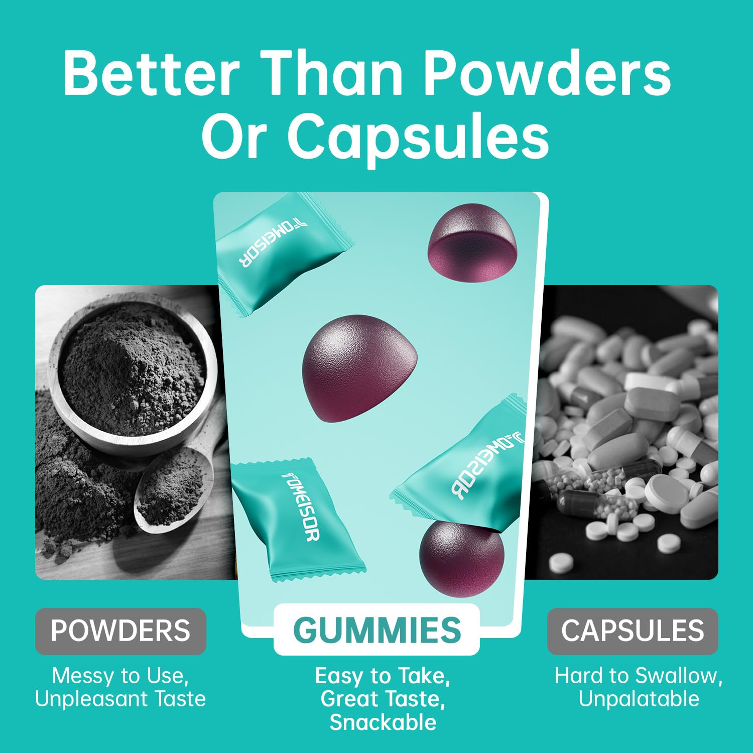 TOMEISOR Lions Mane gummies label highlights 10 in 1 formula.