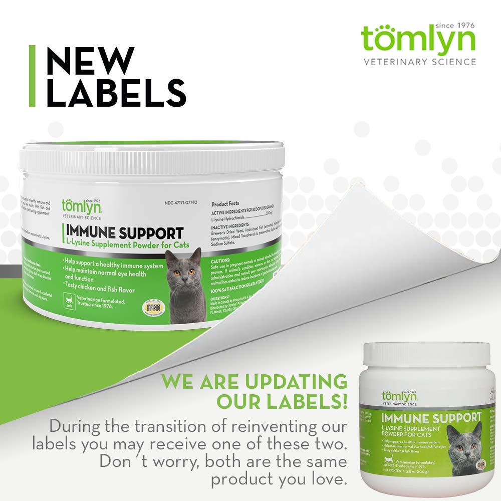 Tomlyn compact lysine powder container emphasizes convenient storage and quick meals.